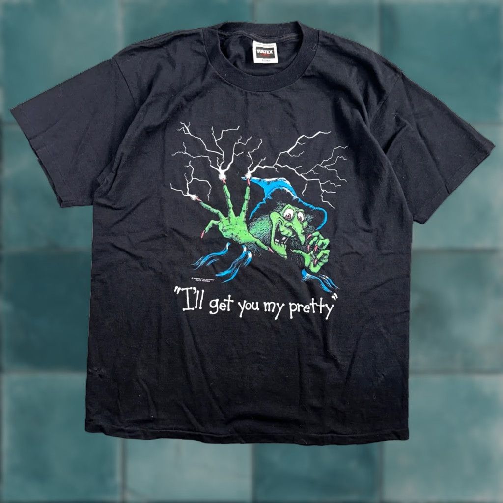 Tultex VINTAGE Wicked Witch I'll Get You My Pretty Wizard of Oz Parody T-Shirt XL Black Short Sleeve Mens Size US XL / EU 56 / 4 - 1 Thumbnail