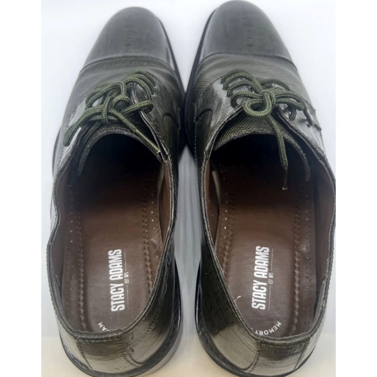 Stacy Adams Stacy Adams Dress Shoes Oxford Cap Toe Lace Up Men 11.5 Olive Green Textured Leather Square Toe Size ONE SIZE - 7 Thumbnail