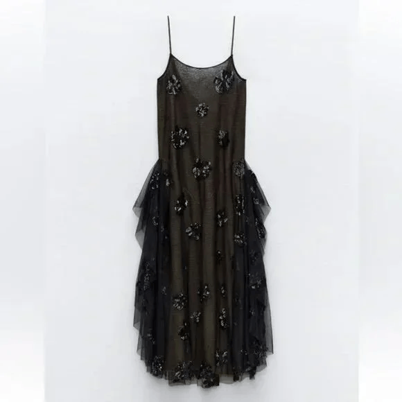 Zara ZARA TULLE KNIT DRESS WITH SEQUINS | Grailed