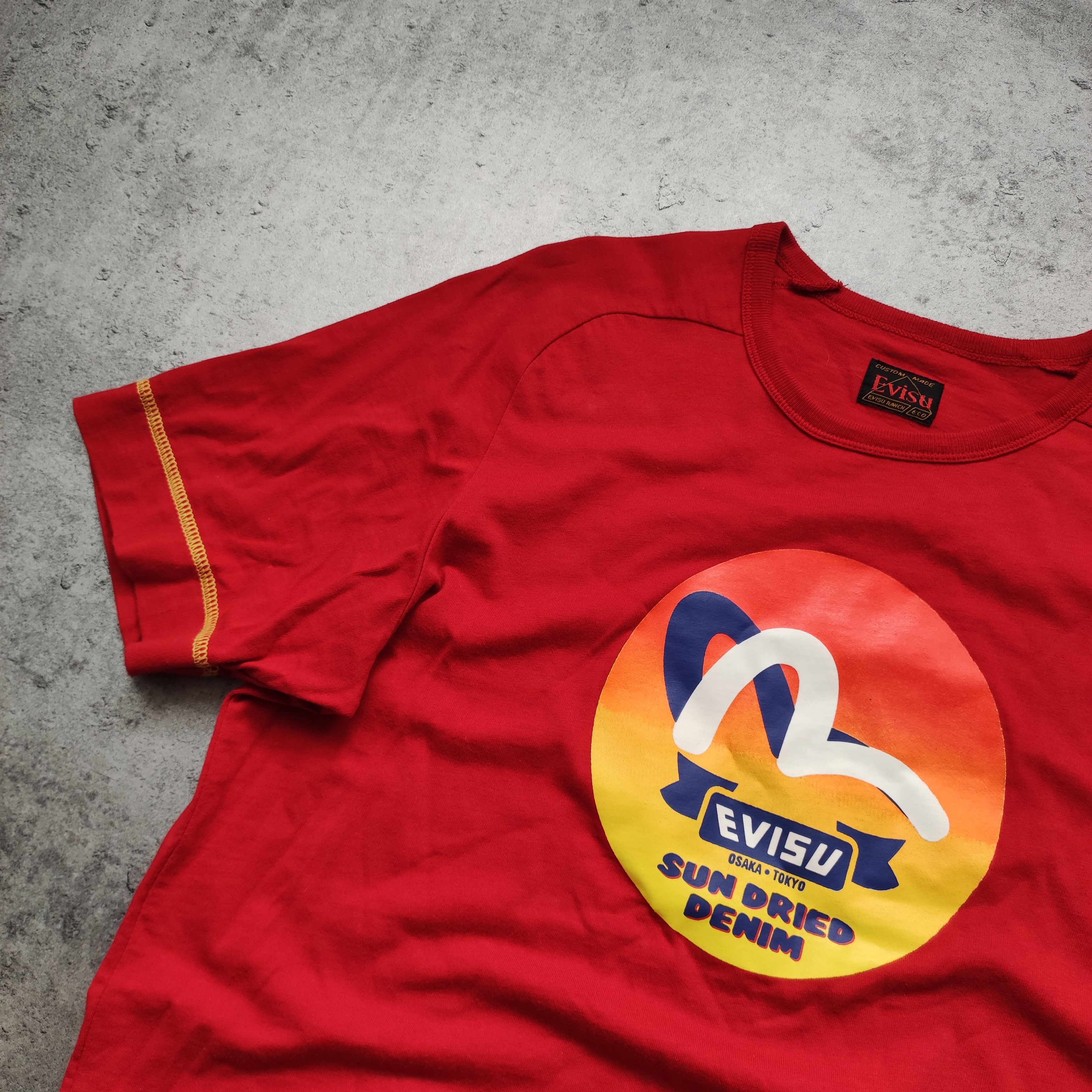 Evisu × Japanese Brand Evisu Japan Big Logo Red Sun Dried Denim Tee Size US L / EU 52-54 / 3 - 4 Thumbnail