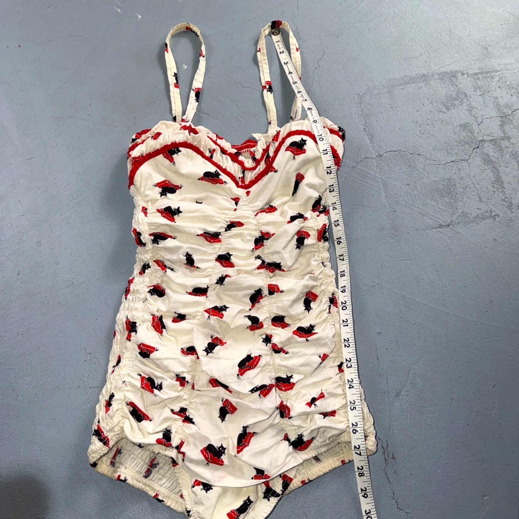 Catalina VTG Catalina Swimsuit S White 1950s Hollywood Swim Wear Black Cats Rockabilly Size S / US 4 / IT 40 - 5 Thumbnail