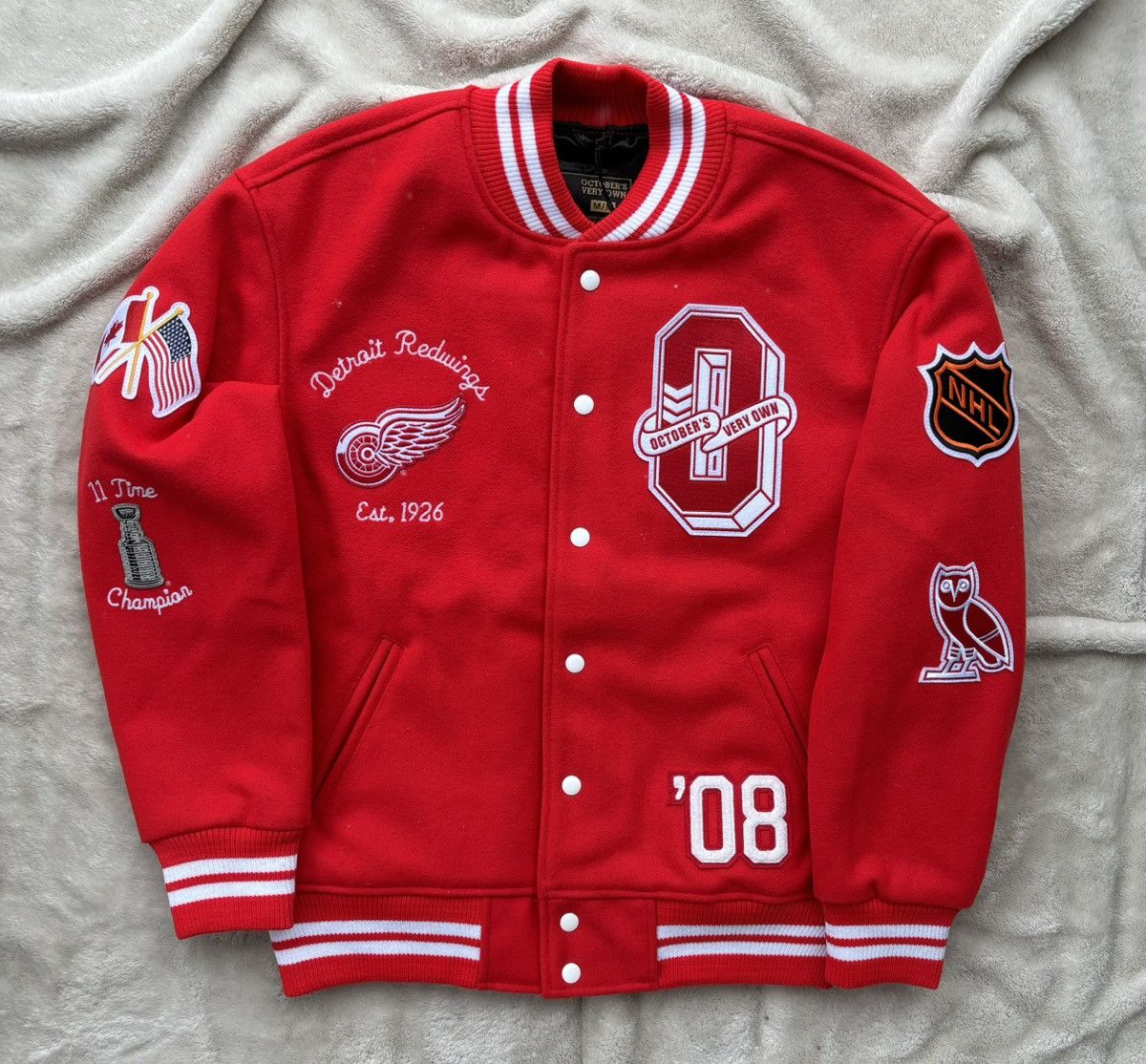 Image of Ovo X Nhl Detroit Red Wings Varsity Jacket, Men's (Size 2XL)