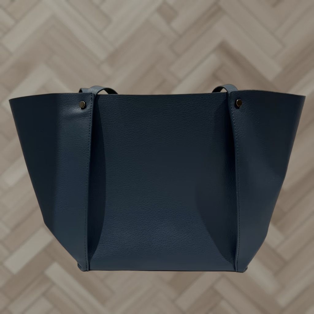 Neiman Marcus VINTAGE Neiman Marcus Dusty Blue Faux Leather Tote Bag Shopper Tote Medium Blue Leather Womens Size ONE SIZE - 1 Thumbnail
