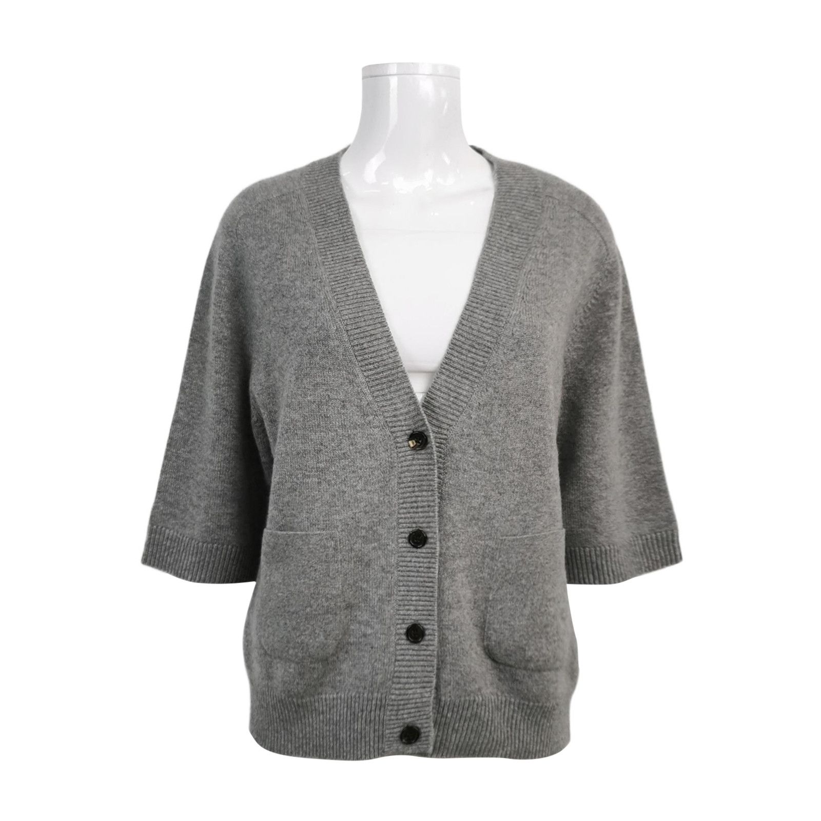 Celine Celine Gray Short Sleeve V-Neck Cardigan Size S / US 4 / IT 40 - 1 Thumbnail