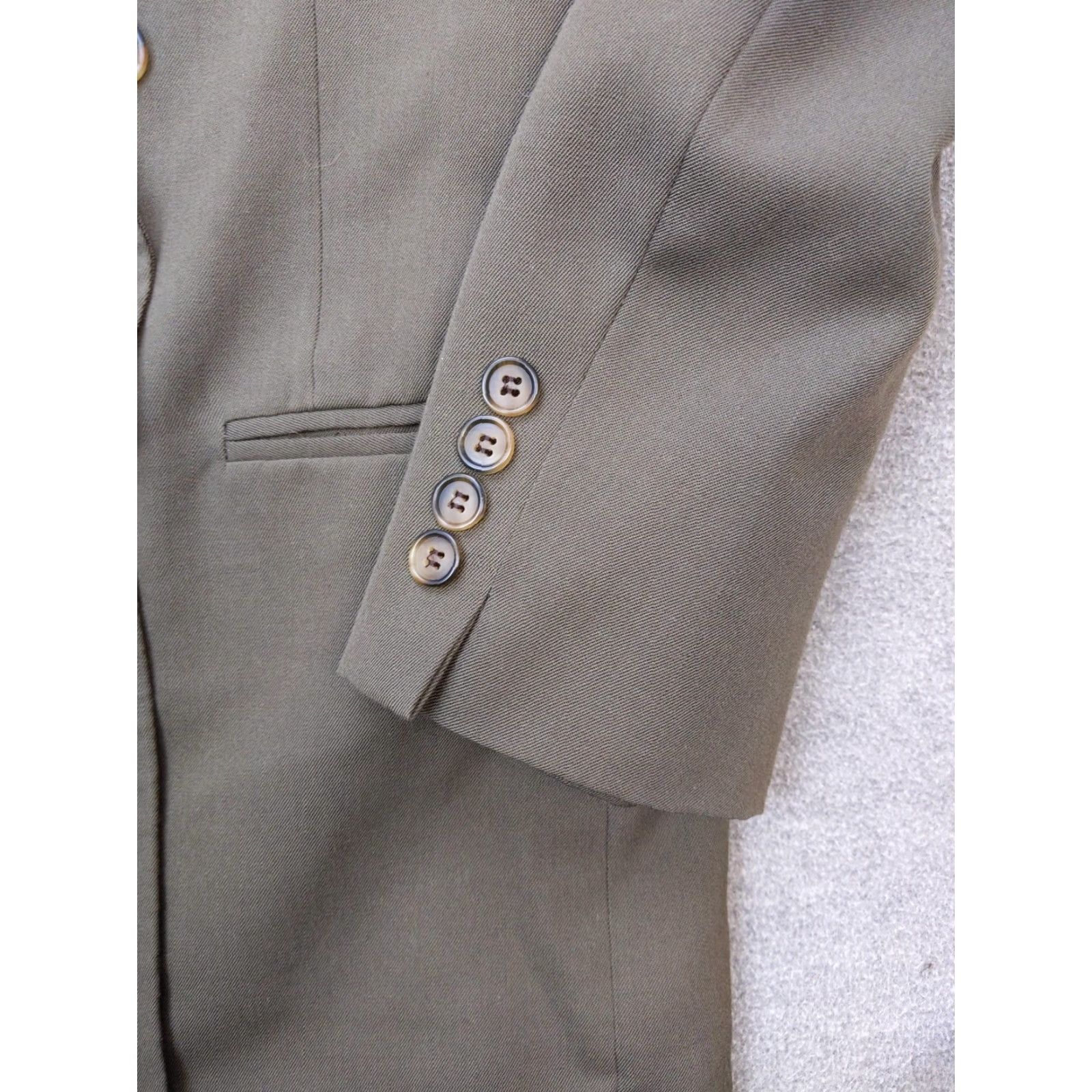Olive VINTAGE? City Streets Blazer Mens 40 Long Dark Olive Wool Blend Double Breasted Jacket Size 40R - 2 Thumbnail