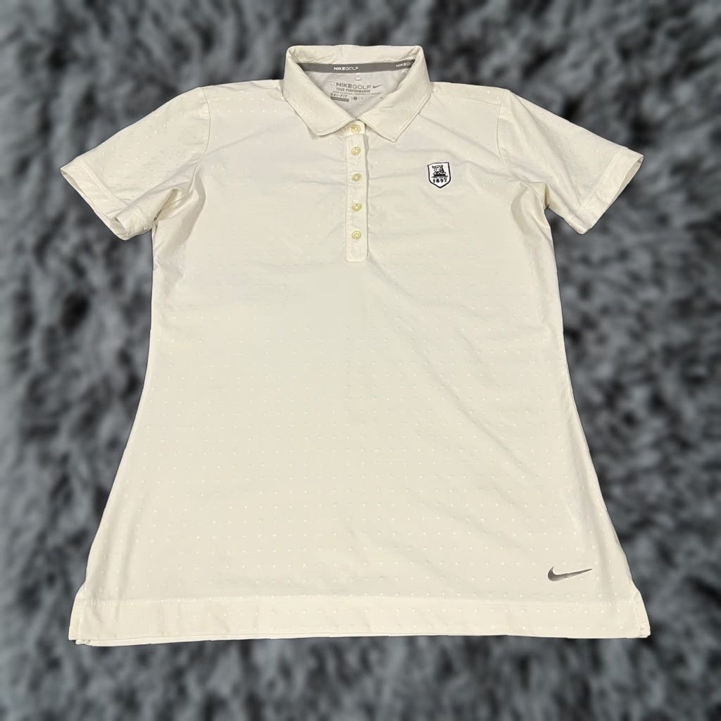Nike Golf Tour Huntingdon Valley Country Club Polo Shirt Women's M White Dri-Fit Moisture Wicking Quick Dry Colorblock Short Sleeve V-Neck Womens