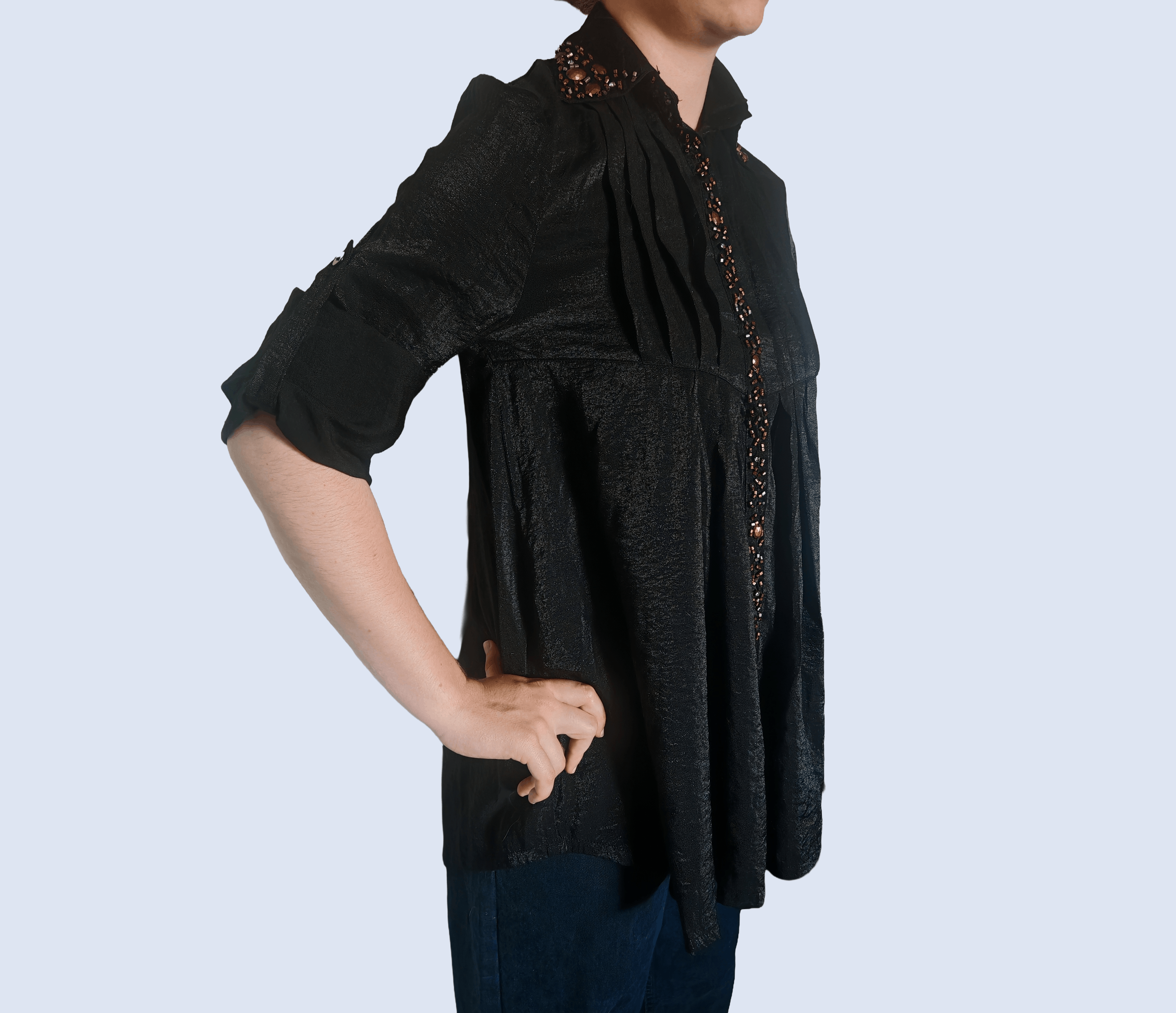 Other Vintage OCCO Roll-up Sleeves Pleated Front Beaded Shirt Size L / US 10 / IT 46 - 3 Thumbnail