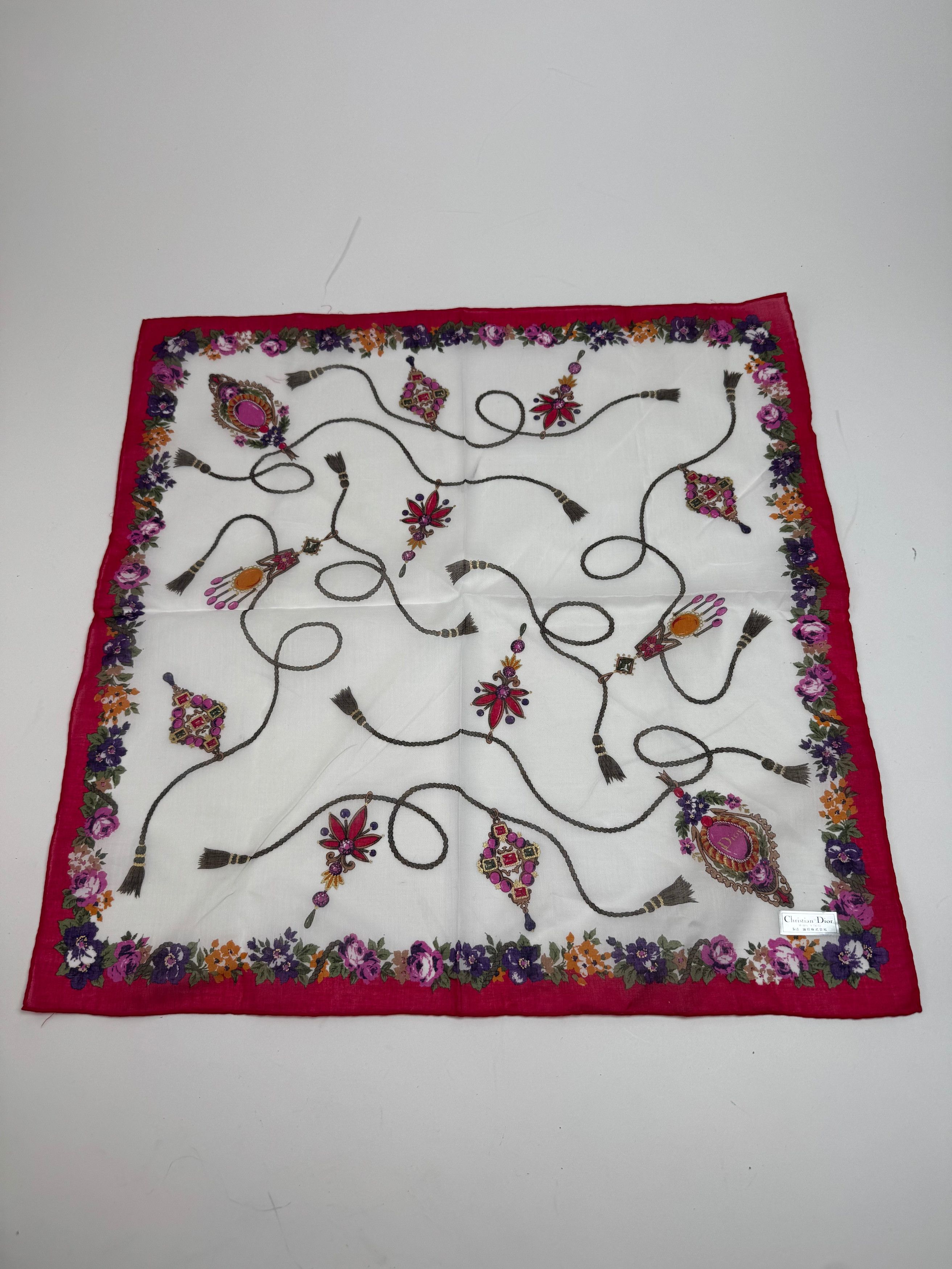 Dior Vintage Floral Scarf Red White Size ONE SIZE - 1 Thumbnail