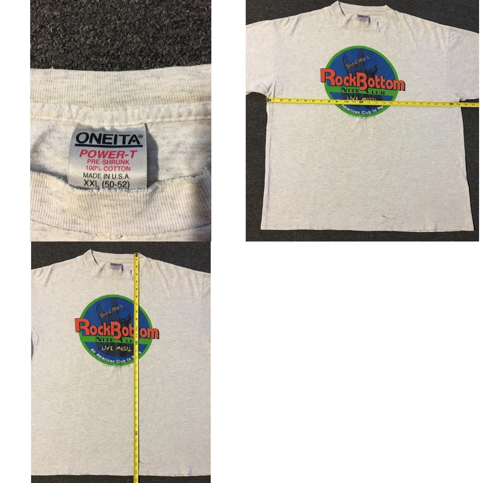 Vintage VINTAGE 90s Rock Bottom Night Club Paris Faded Distress Shirt 2XL Gray Men T-Shirt Short Sleeve Single Stitch Size US XXL / EU 58 / 5 - 10 Thumbnail