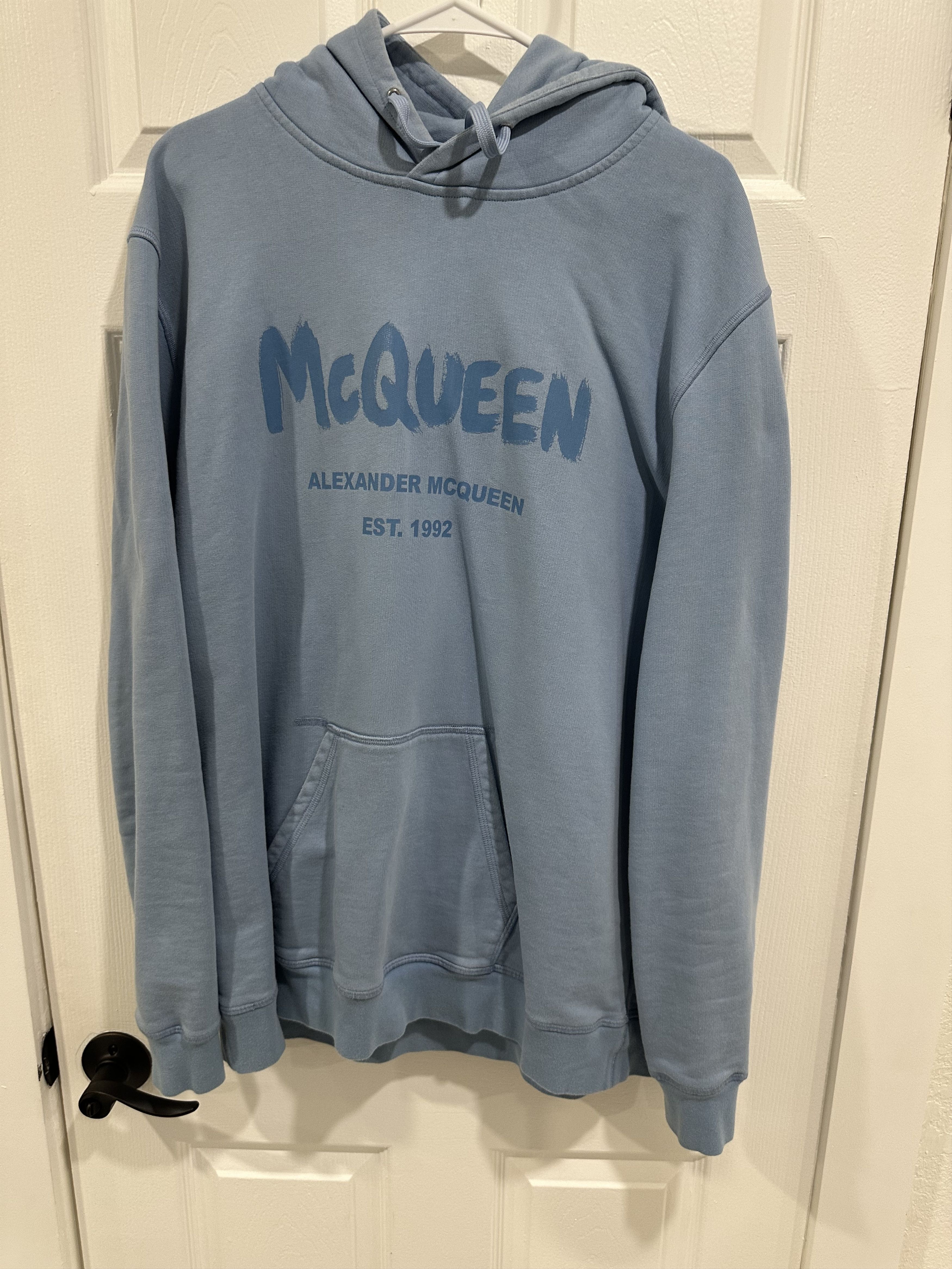 Alexander McQueen Alexander McQueen Graffiti Logo Hoodie Light Blue Size US XL / EU 56 / 4 - 1 Thumbnail