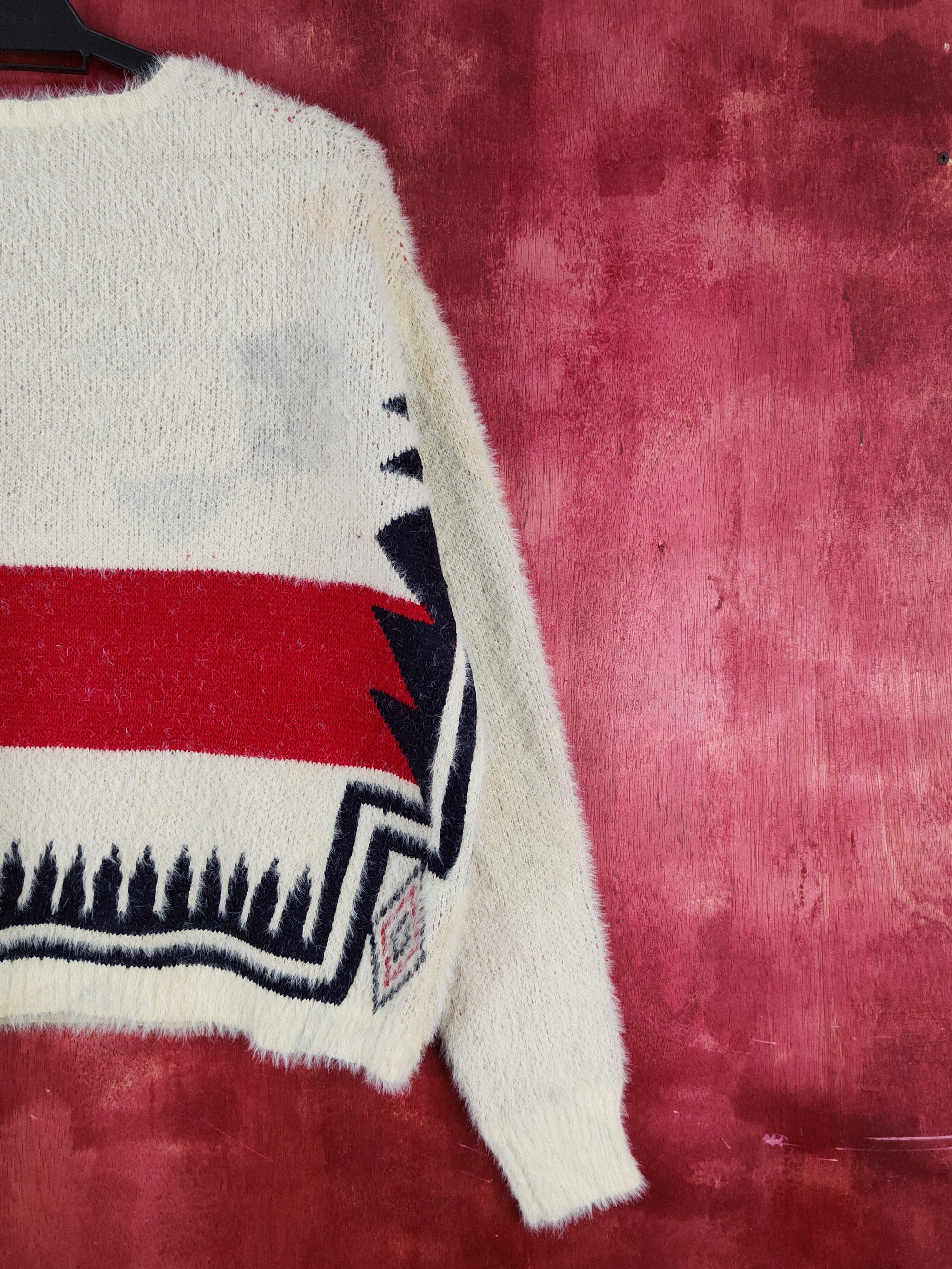 Homespun Knitwear × Japanese Brand Bohewi Cream Red Shag Shaggy Fur Mohair Knitwear #S2077 Size US M / EU 48-50 / 2 - 9 Thumbnail