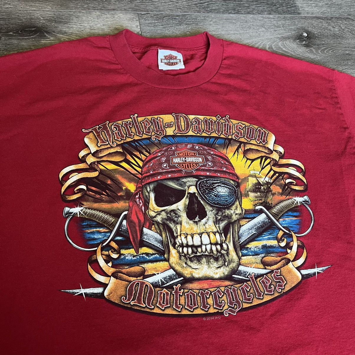 Harley Davidson × Vintage Vintage Y2K Harley Davidson Pirate Florida Skull Graphic Tee Size US XL / EU 56 / 4 - 1 Thumbnail