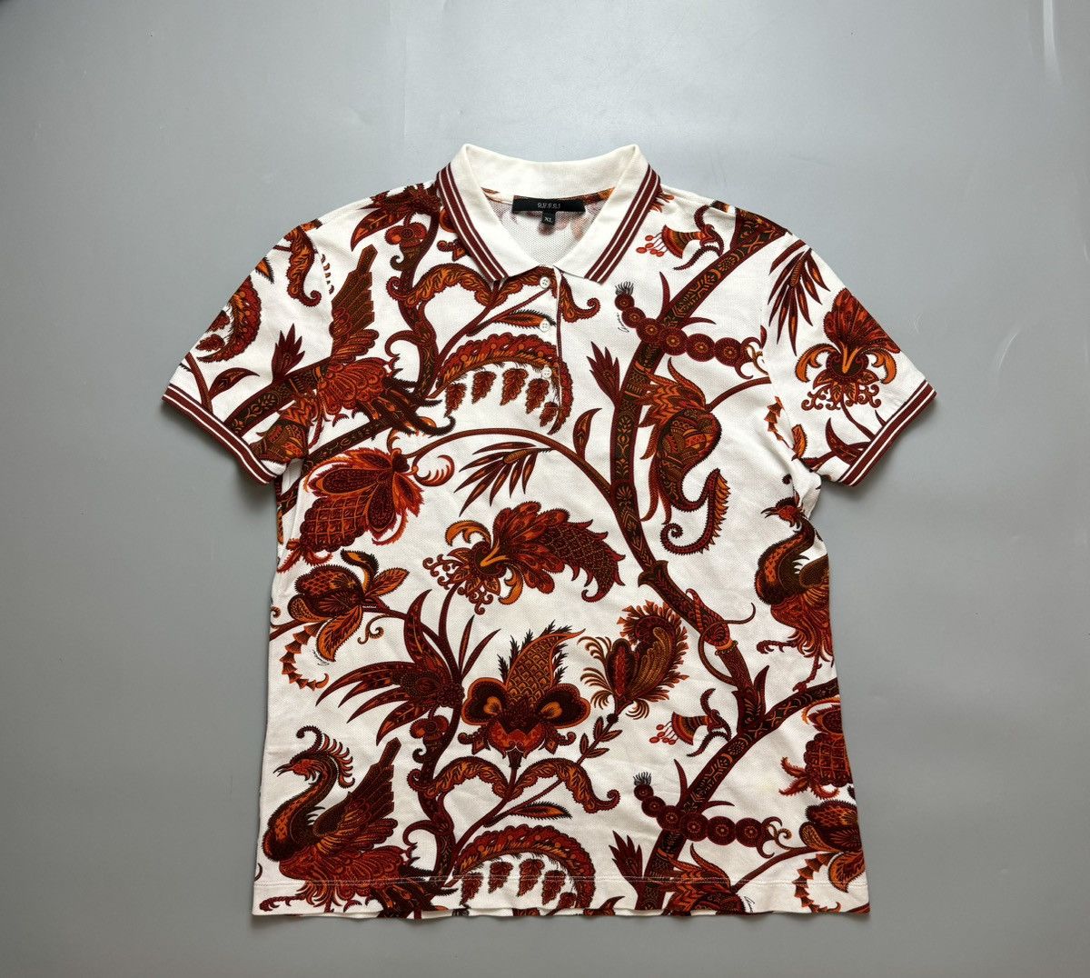 image of Gucci Floral White Red Trees Printed Polo Shirt, Men's (Size XL)