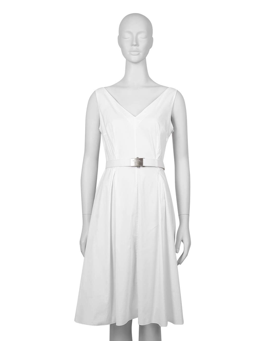 Prada Prada 1995 White Belted Dress Size L / US 10 / IT 46 - 1 Thumbnail
