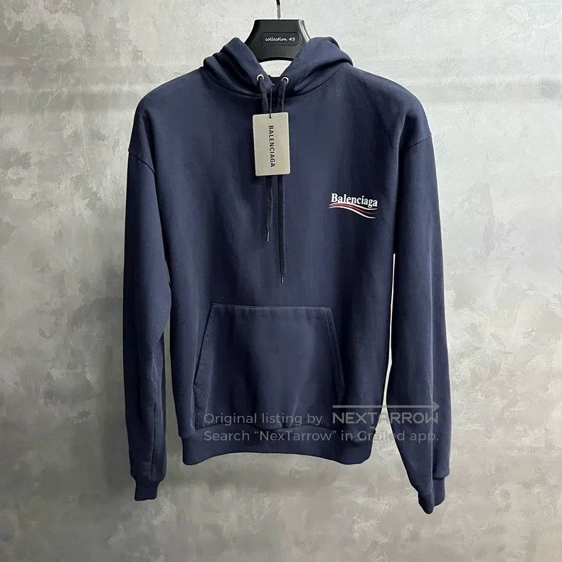 Balenciaga Balenciaga Navy Blue Logo Letter Print Hooded Sweatshirt Size US XS / EU 42 / 0 - 1 Thumbnail