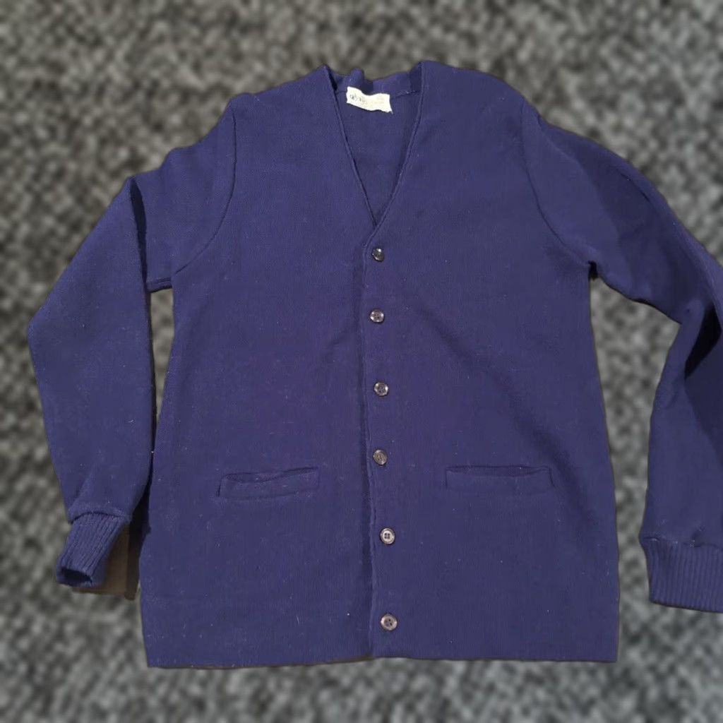 VINTAGE K Mart Men's Cardigan Sweater 80s Blue Acrylic Button V