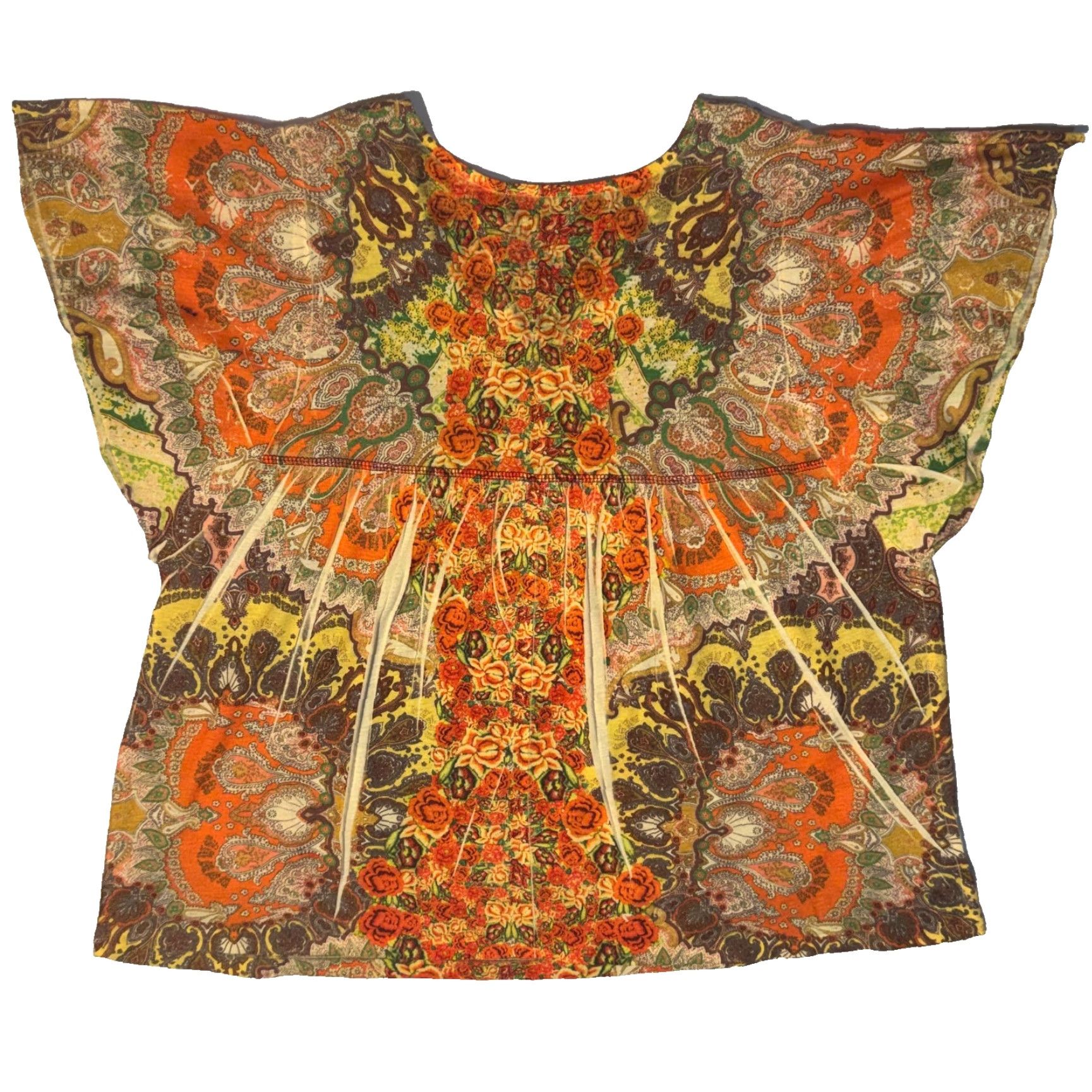 Vintage Energe Blouse Orange 1X Short Sleeve Paisley Sequin Lace Collar Bohemian Top Women Plus Size Size XL / US 12-14 / IT 48-50 - 6 Thumbnail