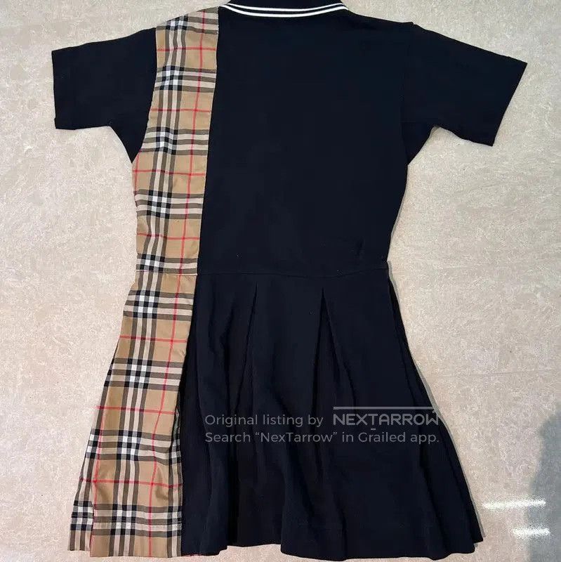 Burberry Black Cotton Women's Dress with Plaid Detail.