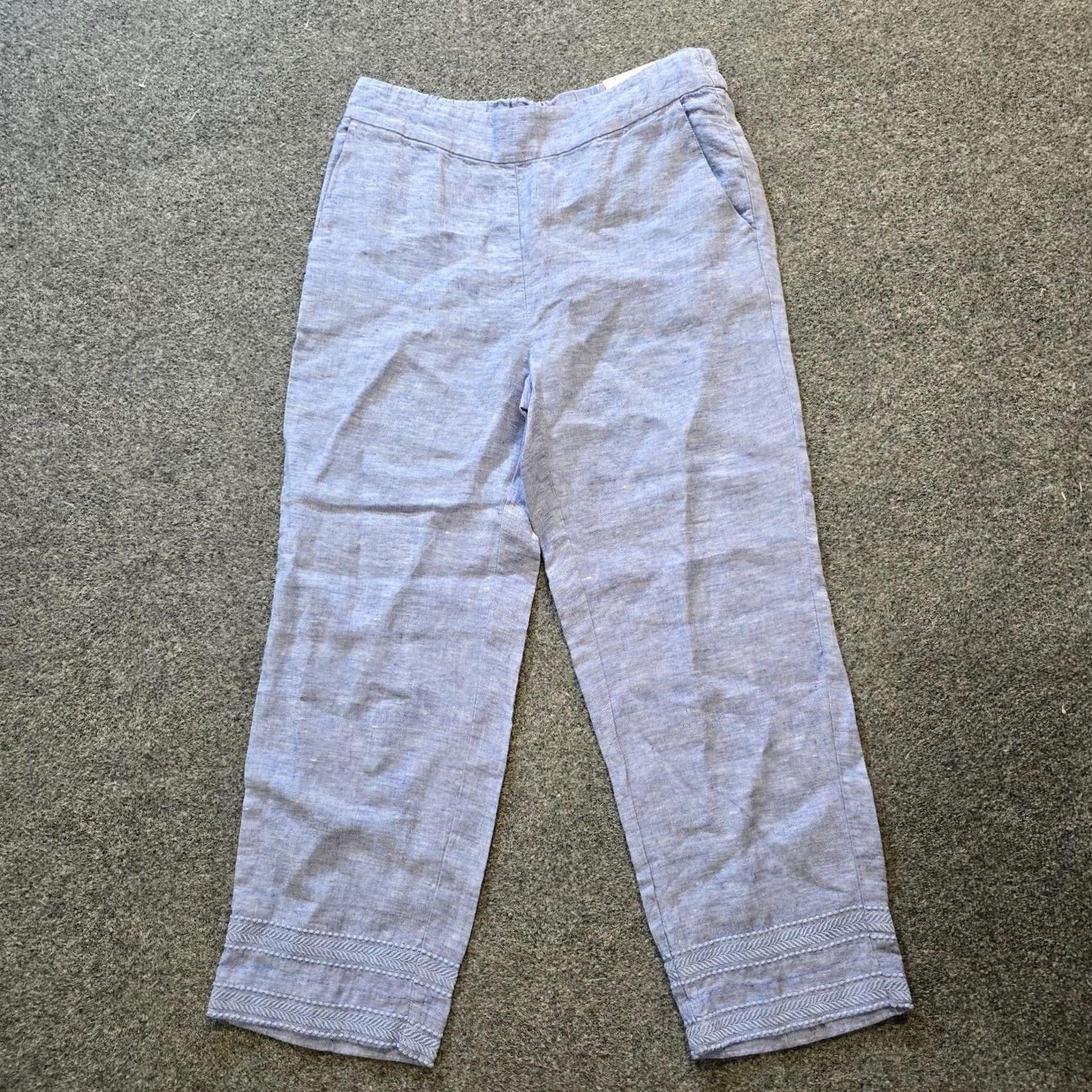Vintage Chico's Pants Womens Size 6 Blue Linen Straight Leg Cropped Embroidered Casual Shirt? Size 28" / US 6 / IT 42 - 2 Thumbnail