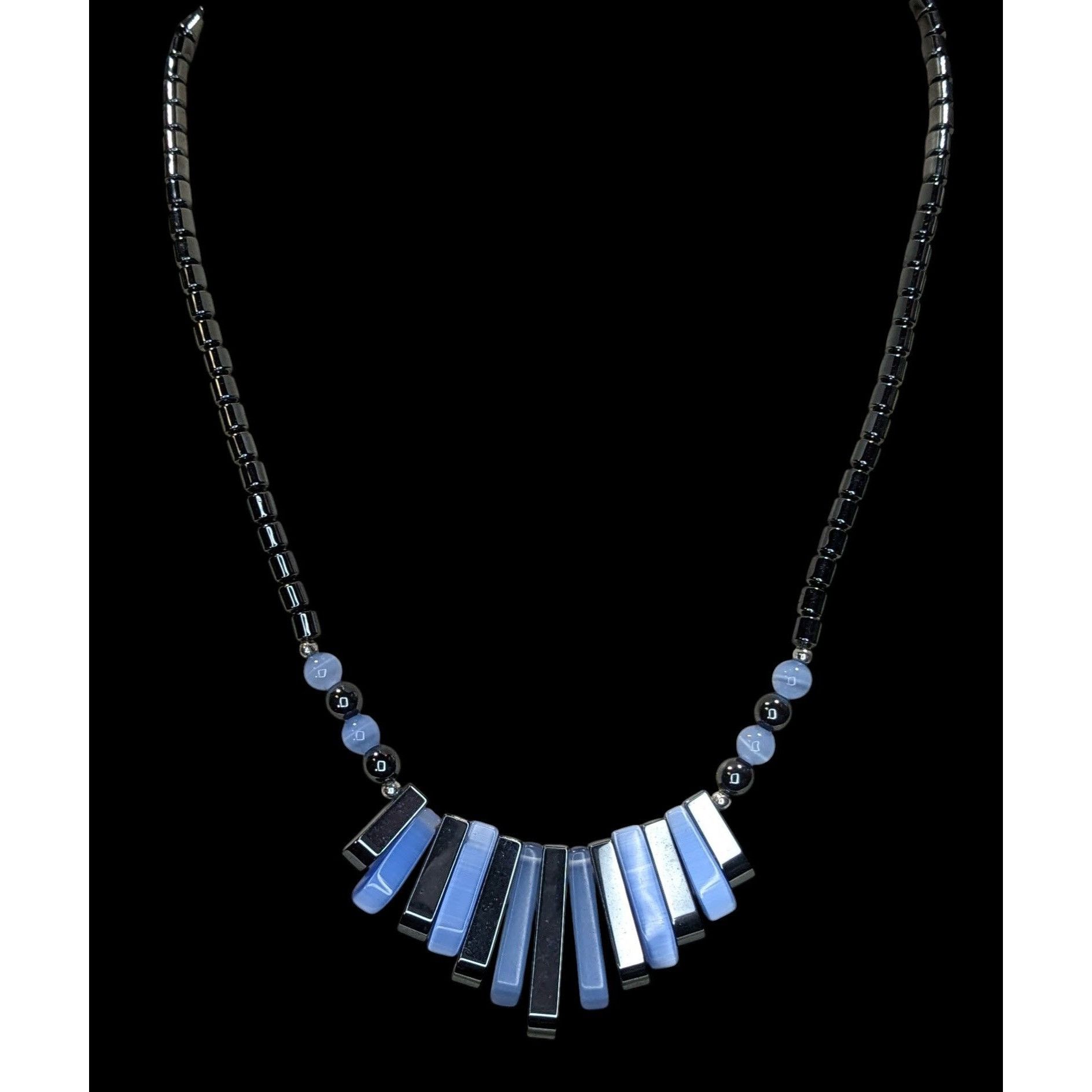 Other Blue And Black Hematite And Cateye Glass Beaded Statement Ne Size ONE SIZE - 4 Thumbnail