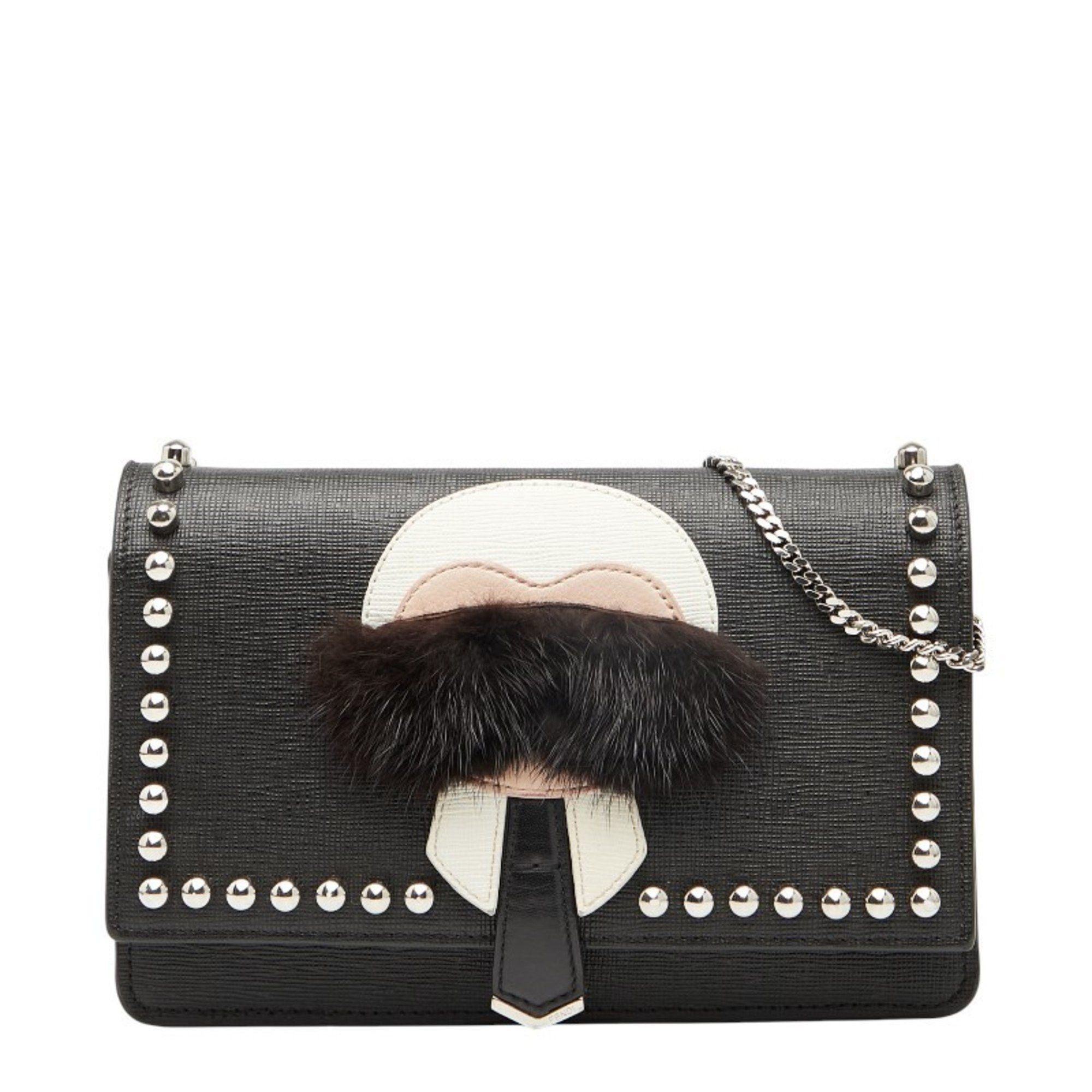 Fendi FENDI Carlito Studded Chain Shoulder Bag/Wallet Bag 8M0346 Black Leather Women's Size ONE SIZE - 1 Thumbnail