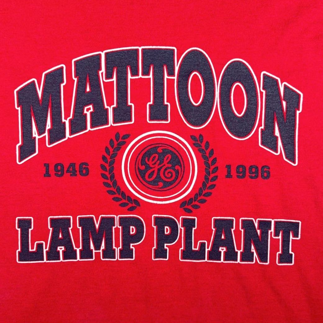 Fruit Of The Loom VINTAGE General Electric Shirt Adult M Red 90s USA GE Mattoon Lamp Plant Cotton Blend Crew Neck Short Sleeve Mens T-Shirt 21 24 Size US M / EU 48-50 / 2 - 2 Thumbnail
