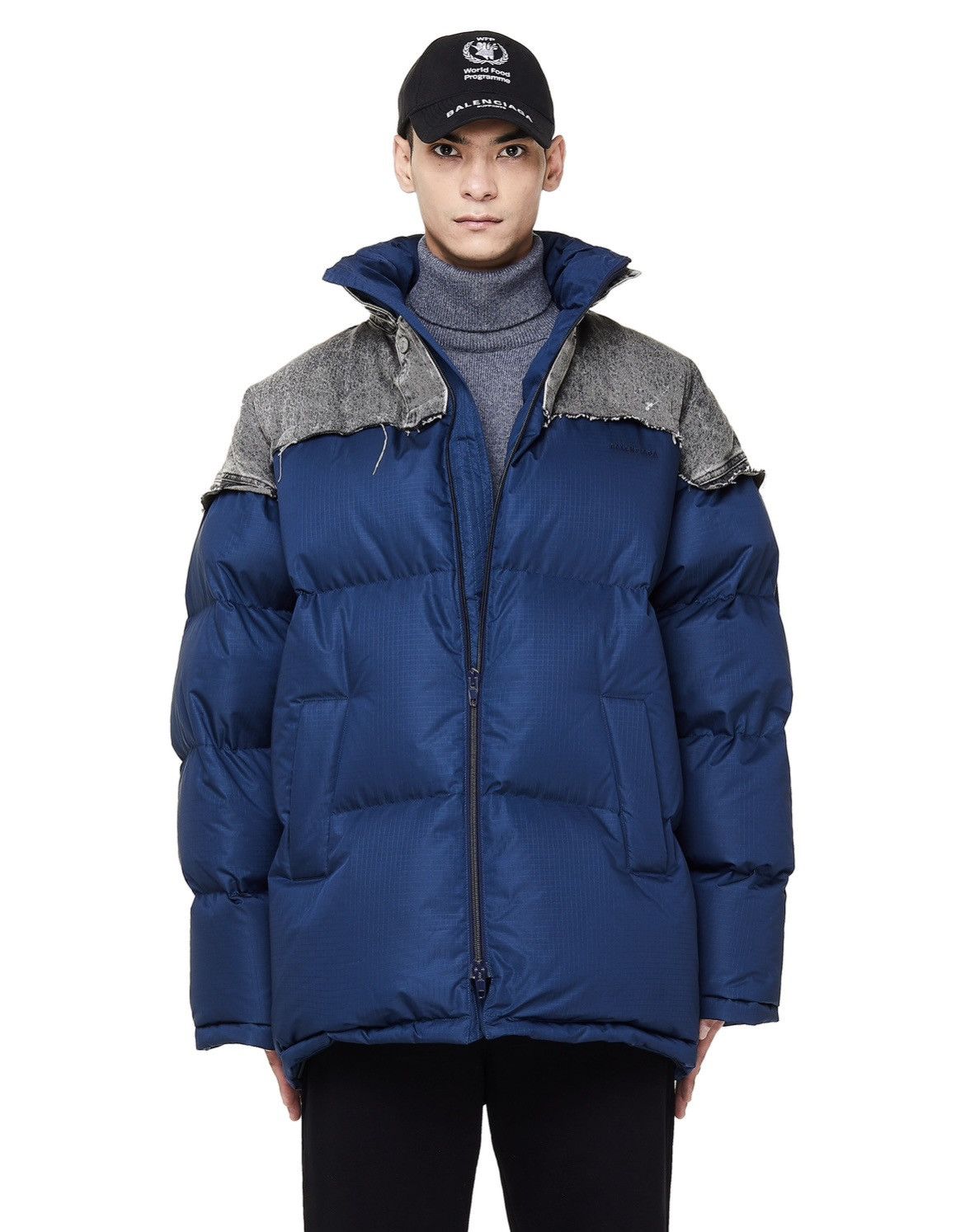 image of Balenciaga Hybrid Denim Down Jacket in Blue, Men's (Size 2XL)