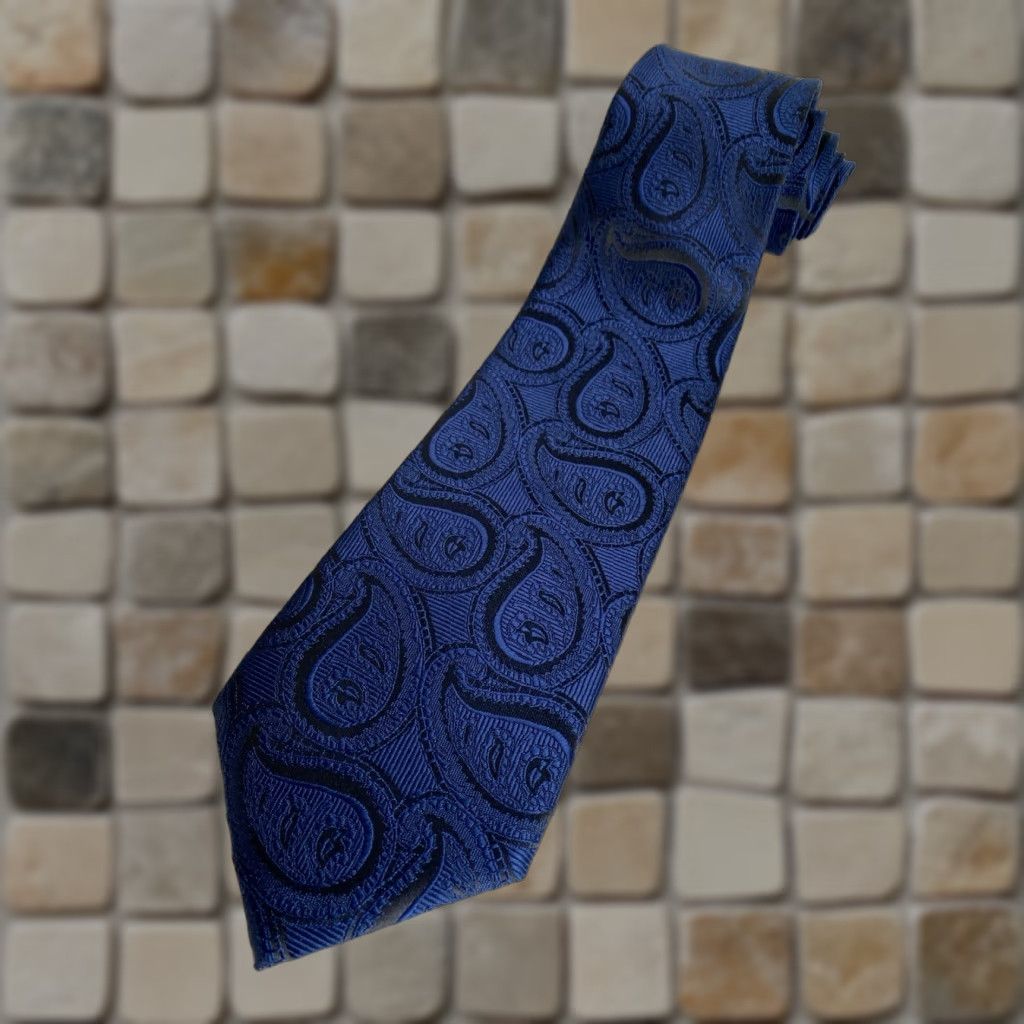 Giorgio Armani Giorgio Armani Men Tie Navy Paisley 100% Silk Made in Italy Long 58.75" Wide 4" Vintage Designer Preppy Retro Mens Size ONE SIZE - 1 Thumbnail