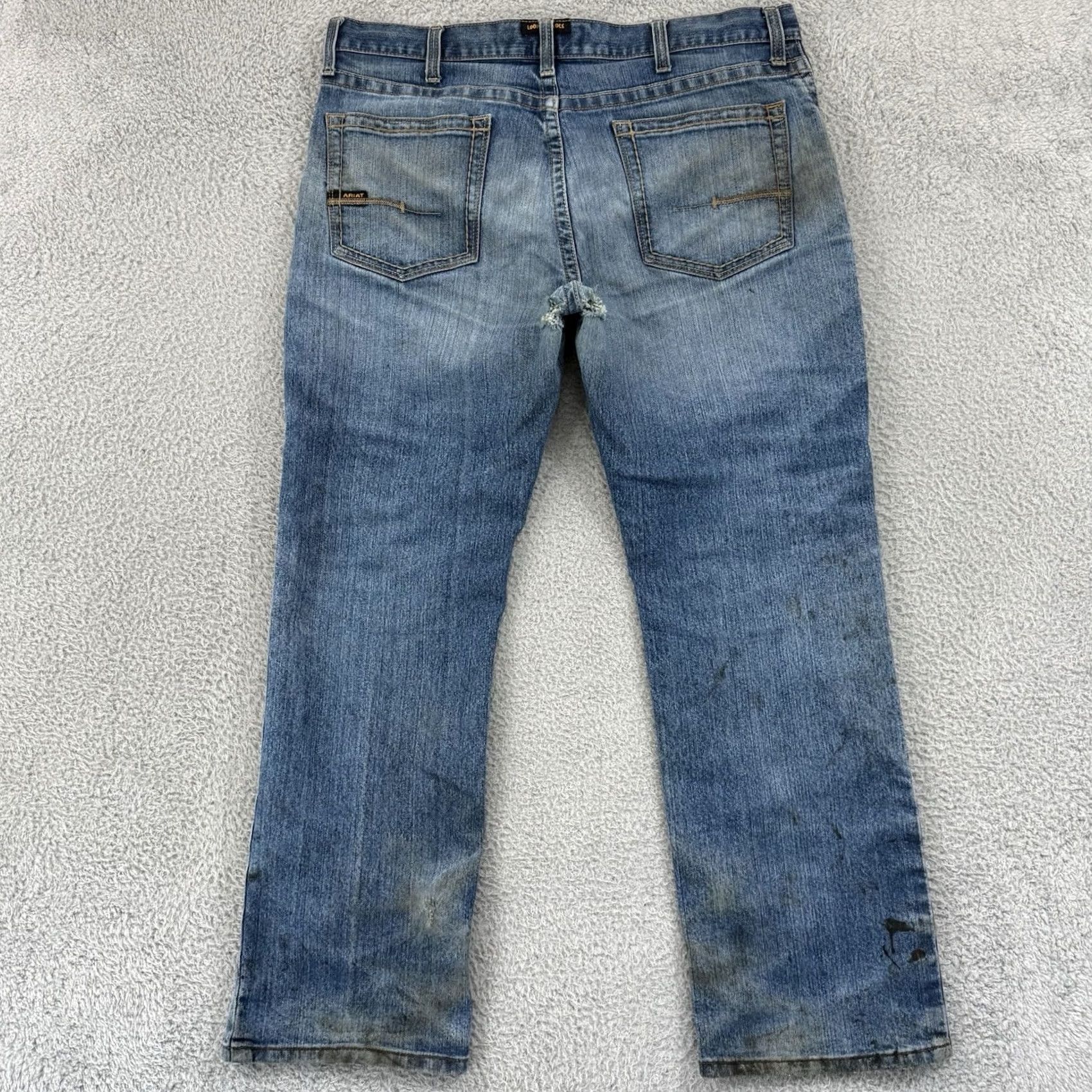 Ariat Ariat Jeans Mens 38x32 Blue Bootcut Low Rise Stretch Denim 5-Pocket Distressed Size US 38 / EU 54 - 6 Thumbnail