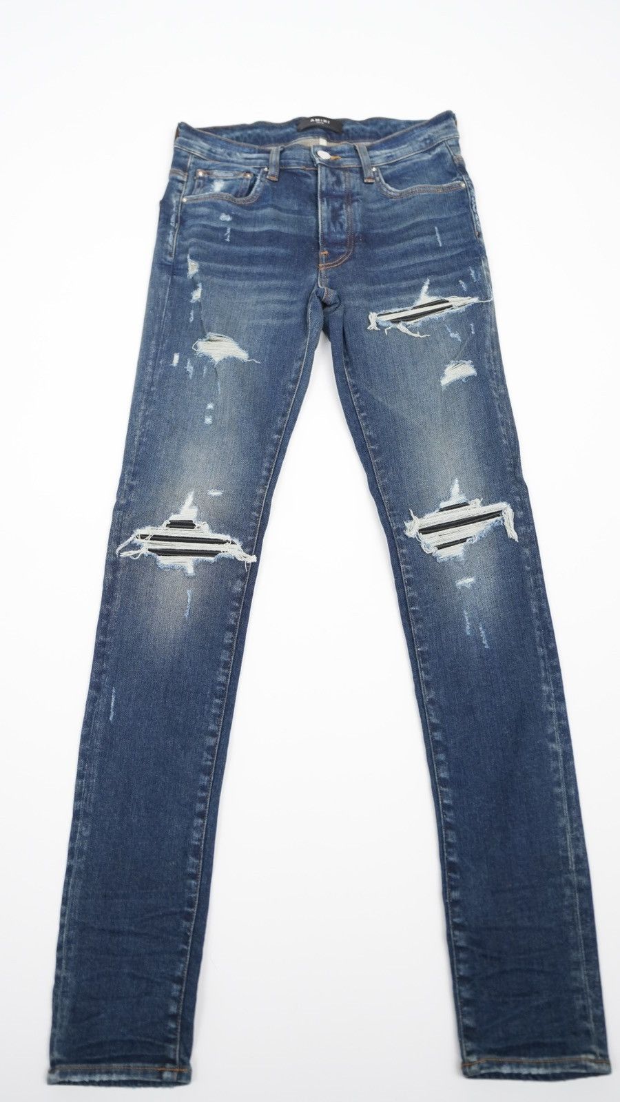 Amiri Denim Leather Jeans- Blue/Black