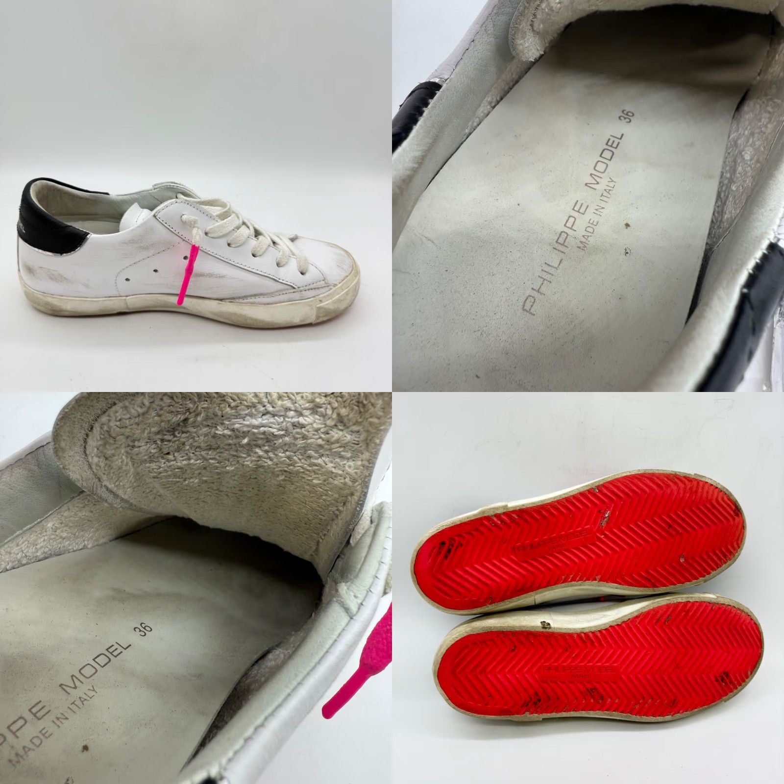 Philippe Model Philippe Model Womens Leather Sneakers Size 36 6 White Pink Distressed Italy Sneaker Leather White Pink Women US 6 EU 36 Size US 6 / IT 36 - 8 Thumbnail