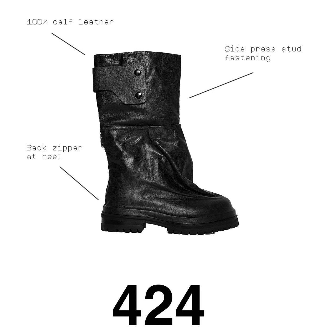 424 424 on Fairfax Overlay Black Leather Strap Boots 40 Size US 7 / EU 40 - 1 Thumbnail