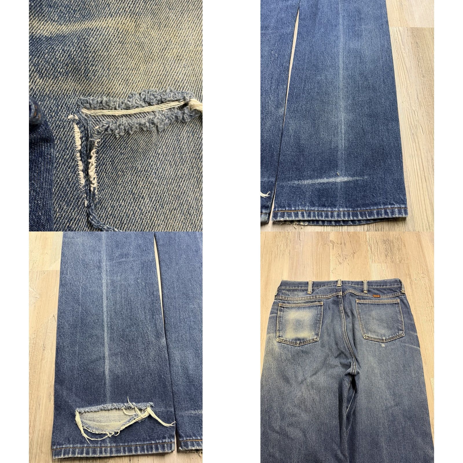 Denime Vintage Rustler Jeans Mens 34x33 Blue Denim 5-Pocket Zipper Button Straight Regular Casual USA 80s 90s Cowboy Mens Size US 34 / EU 50 - 8 Thumbnail