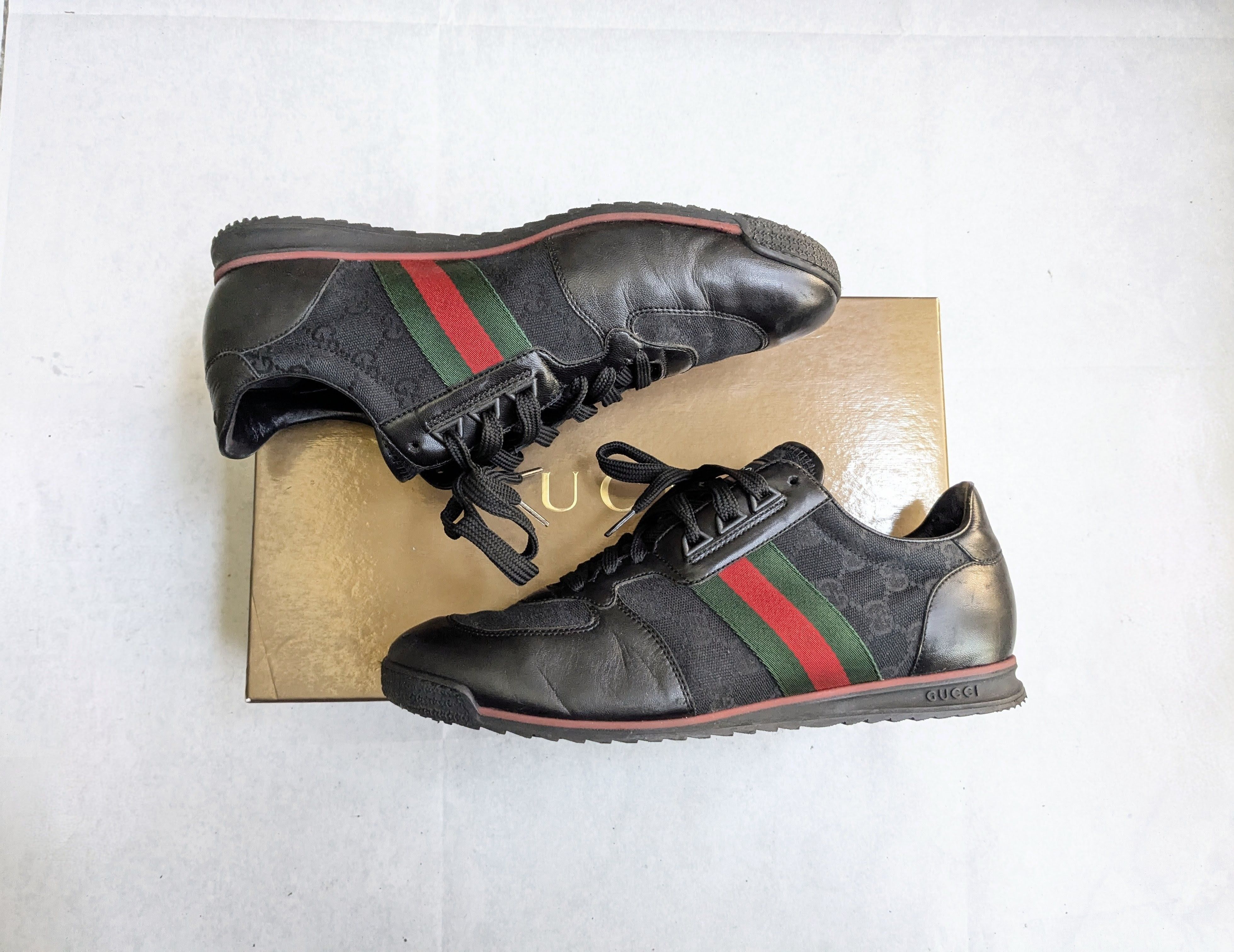 Gucci Gucci Sneakers Black 9.5 Web Leather Low Tops Size US 9.5 / EU 42-43 - 1 Thumbnail