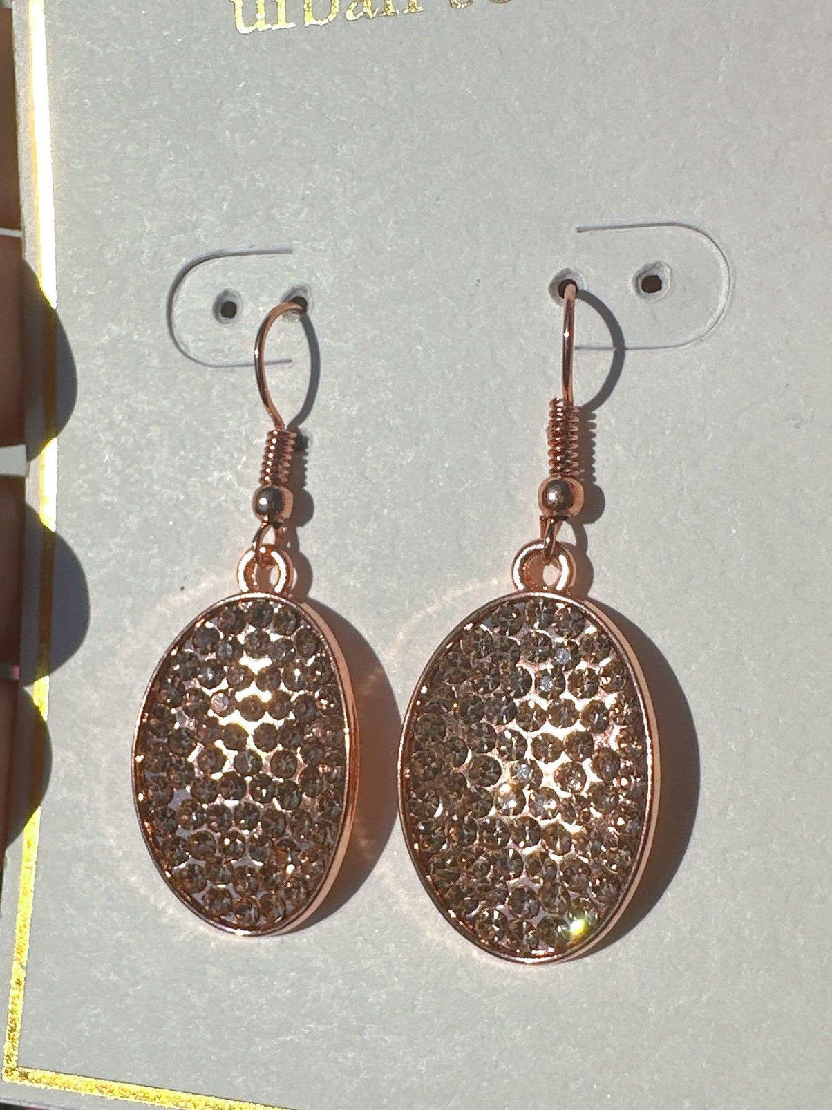 Designer Urban soul earrings rose gold tone diamonds paved oval drop Size ONE SIZE - 4 Thumbnail
