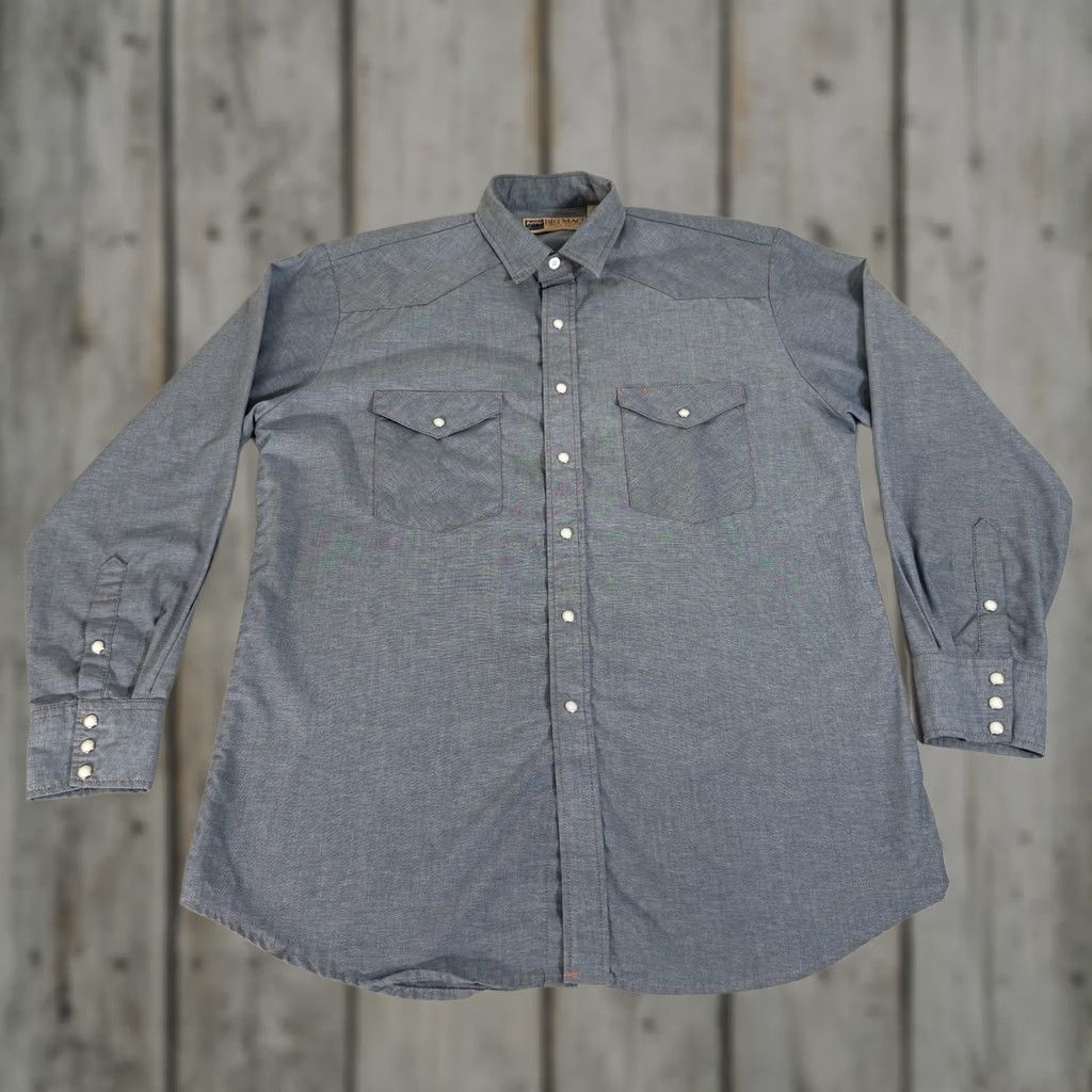Vintage VINTAGE Big Mac Shirt Mens Large Tall Blue Chambray Pearl Snap Western Work Size US L / EU 52-54 / 3 - 1 Thumbnail