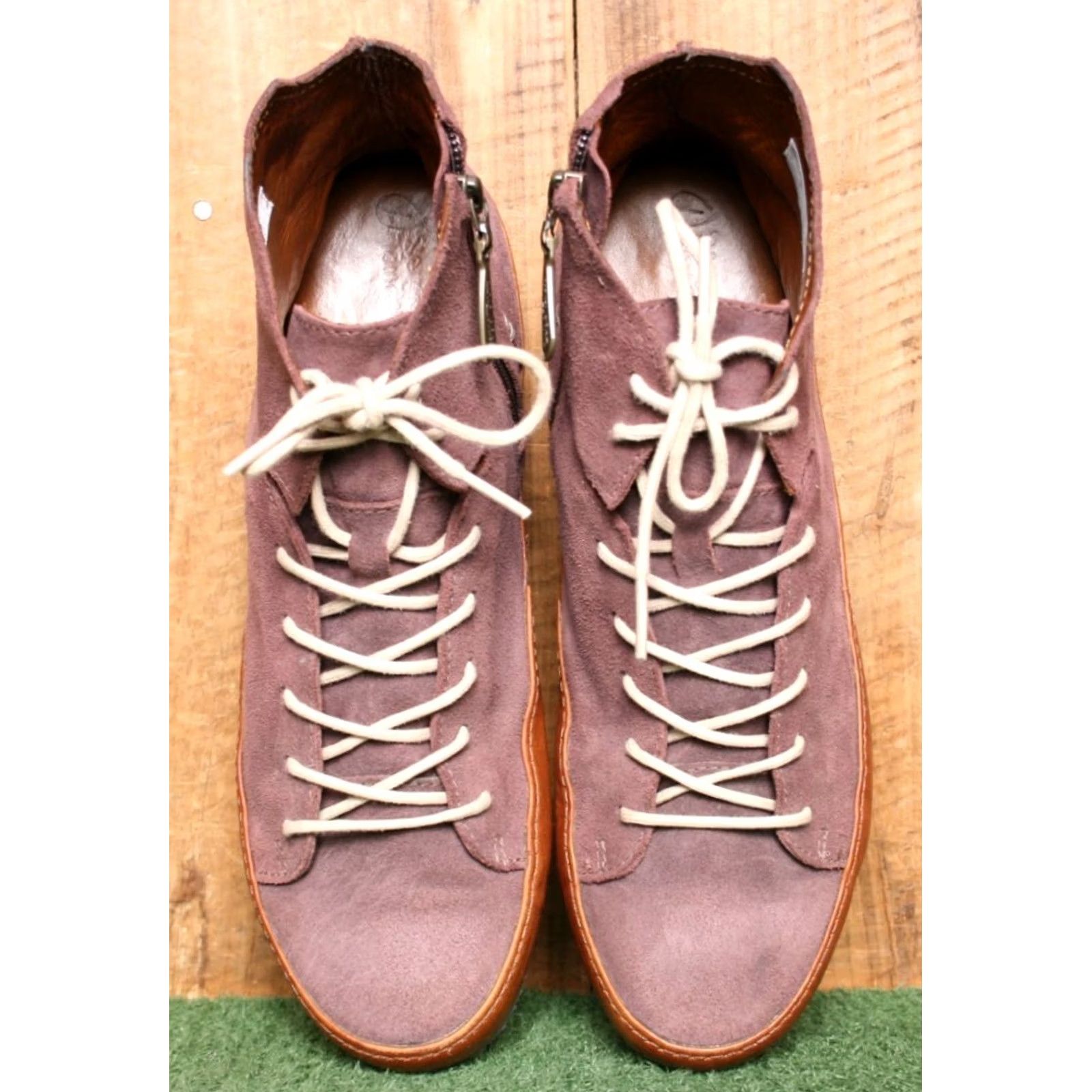 Vintage Sergio Tomani Dusty Plum Suede & Tan Leather Ankle Boots US 10.5-11 | EUR 42 Women's Bootie Leather Suede Lace Up Zip 42 Plum Tan Mens Womens Size US 10.5 / IT 40.5 - 4 Thumbnail