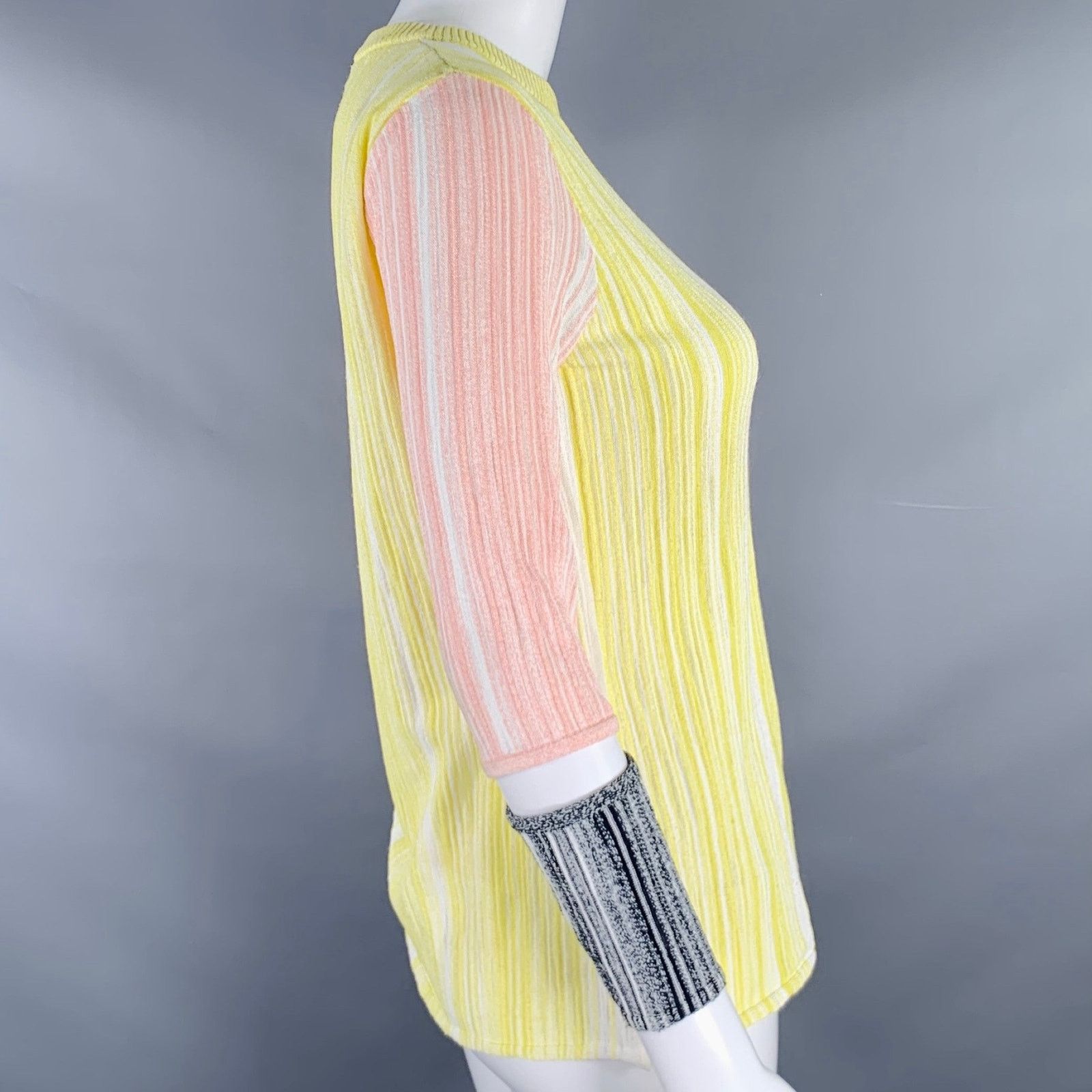 Sportmax SPORTMAX Size M Yellow Pink Rib Knit Crew Neck Casual Top Size M / US 6-8 / IT 42-44 - 3 Thumbnail