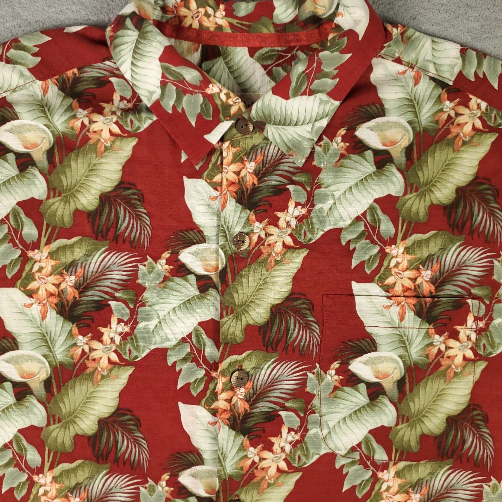 Tommy Bahama Tommy Bahama Shirt Mens Large Red Floral Hawaiian Button-Up Short Sleeve Silk Cotton Casual Elegant Modern Mens L Red Floral Hawaiian Button-Up Size US L / EU 52-54 / 3 - 2 Thumbnail