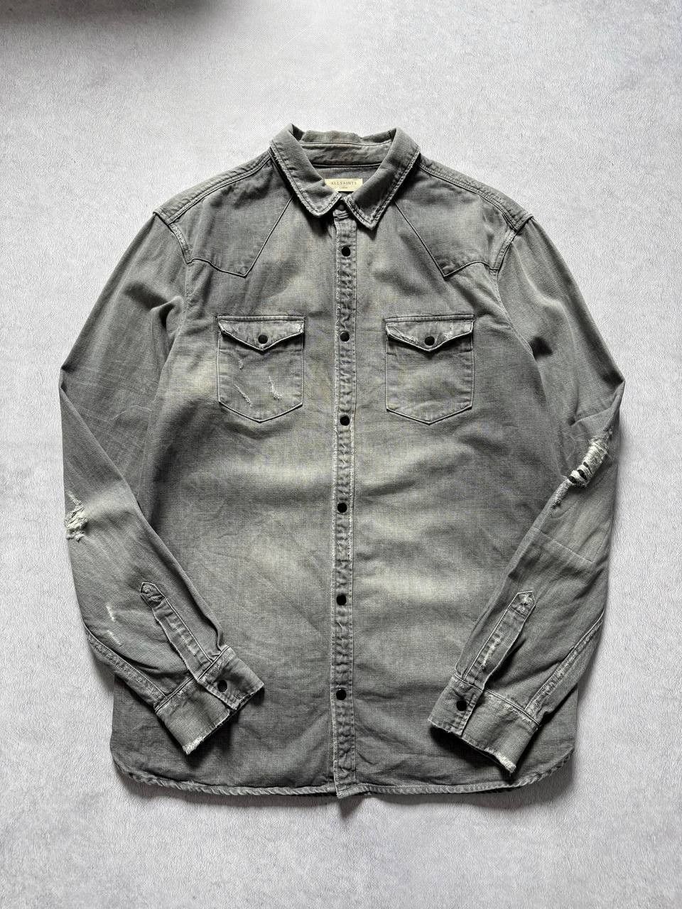 Allsaints AllSaints Distressed Long Sleeve Shirt Washed Gray Size US L / EU 52-54 / 3 - 5 Thumbnail