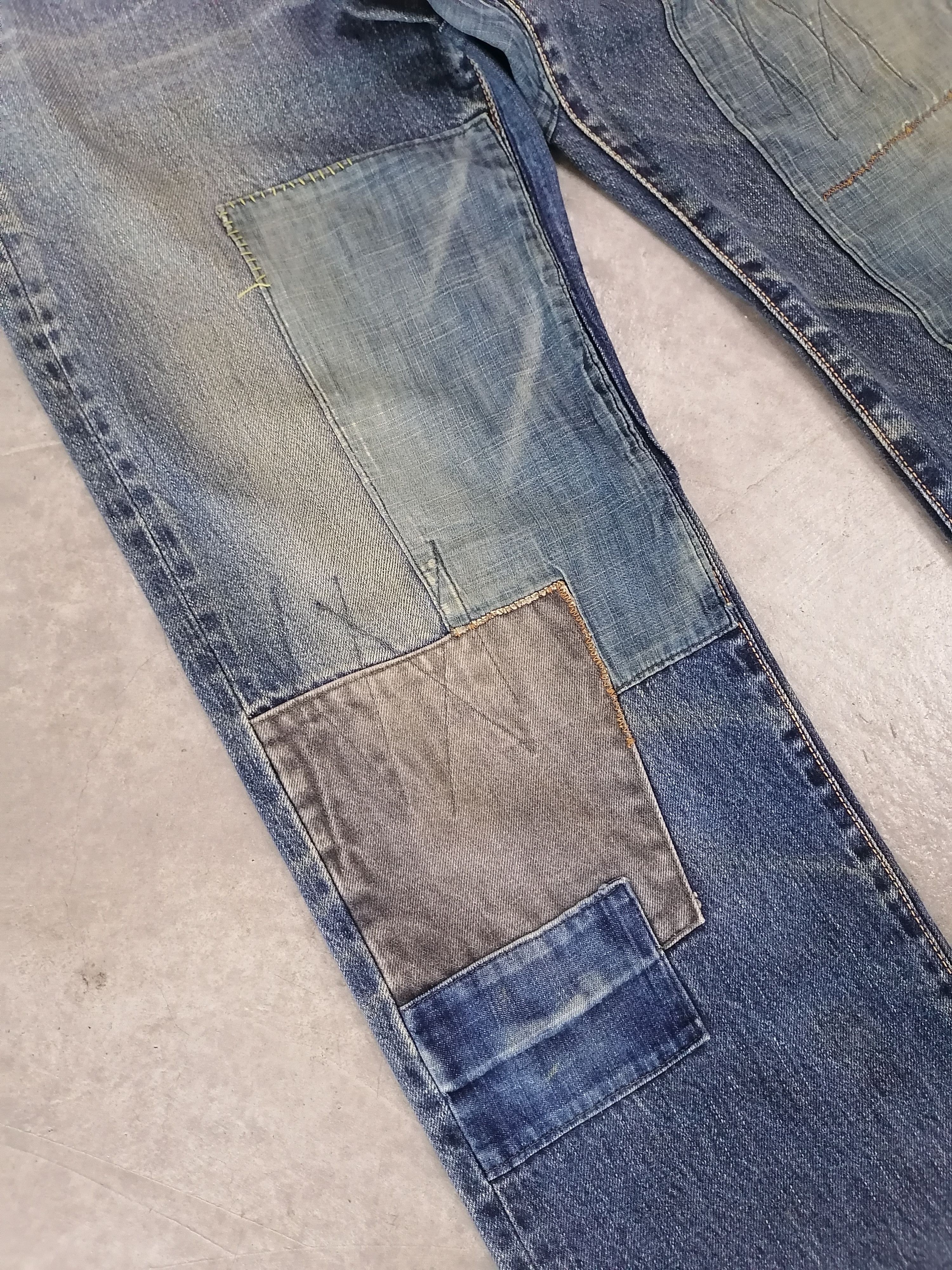 Blue Blue Japan × Japanese Brand Blue Blue Japan Patchwork Distressed Denim Pants Size US 31 - 5 Thumbnail