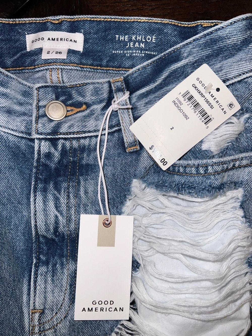 Good American Good American The Khloé Jean High Waist Straight Leg Distre Size 26" / US 2 / IT 38 - 8 Thumbnail