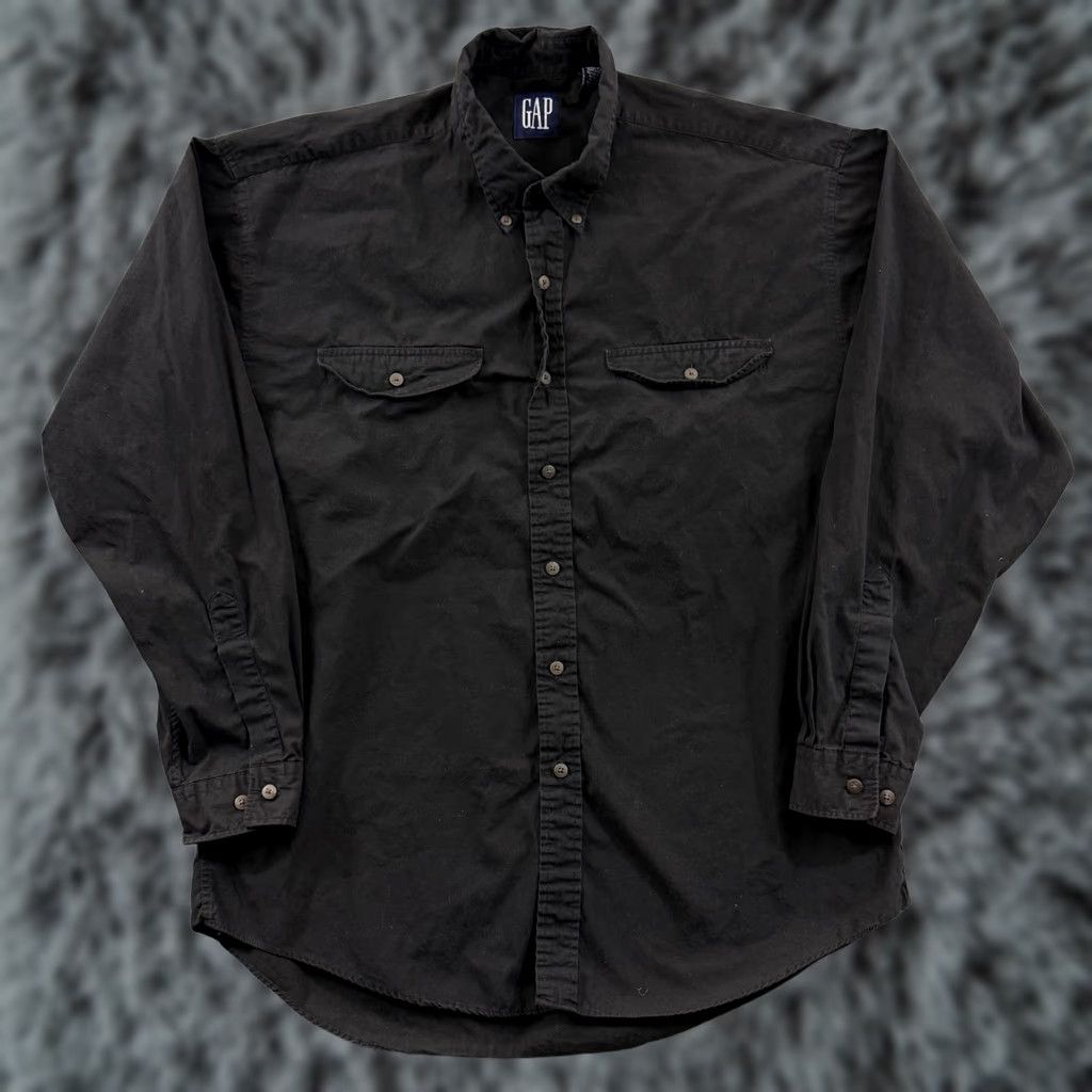 Gap VINTAGE Gap Shirt Mens L Black 90s Long Sleeve Button Up Casual Preppy Boho Shirt Size US L / EU 52-54 / 3 - 1 Thumbnail