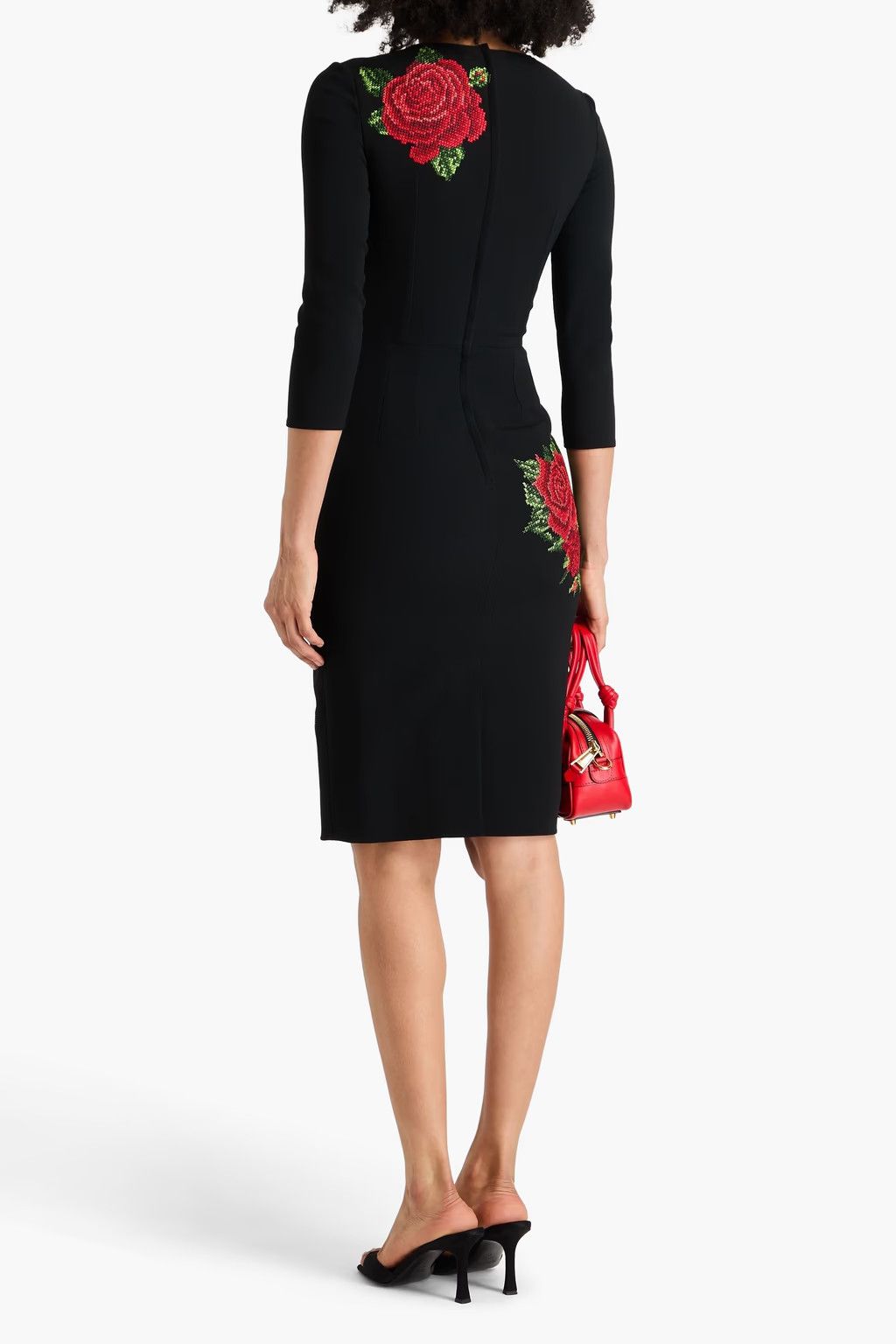 o1y0825 Floral Design Midi Dress in Black