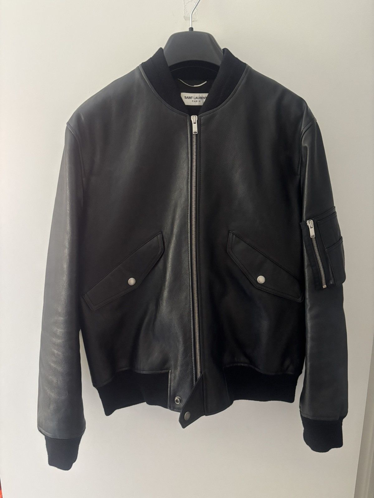 Saint Laurent Paris Classic Leather Bomber Jacket Size 52