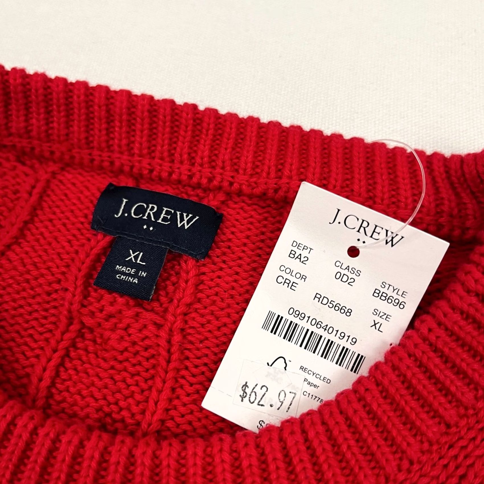 J.Crew J.CREW Sweater Mens XL Red Cable Knit Cotton Crewneck Fisherman Holiday Prep NEW Size US XL / EU 56 / 4 - 2 Thumbnail