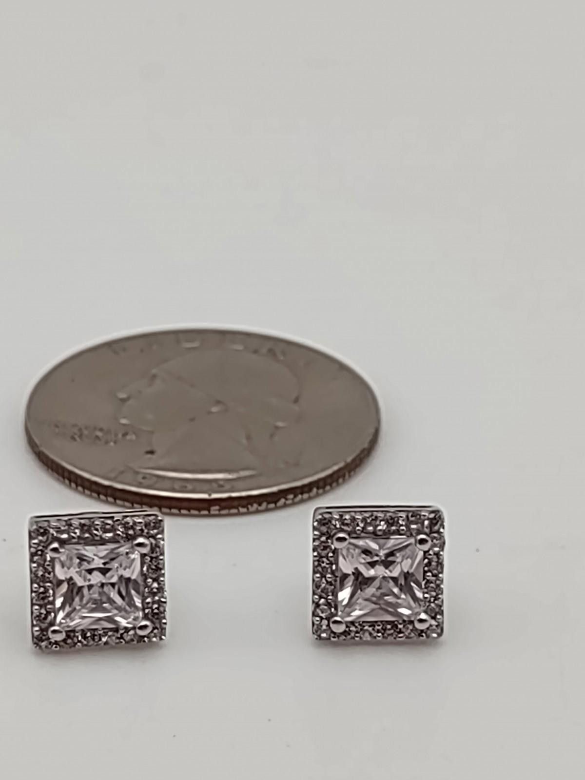 The Unbranded Brand Sterling Silver CZ Stud Earrings Princess Cut 925 Size ONE SIZE - 3 Thumbnail