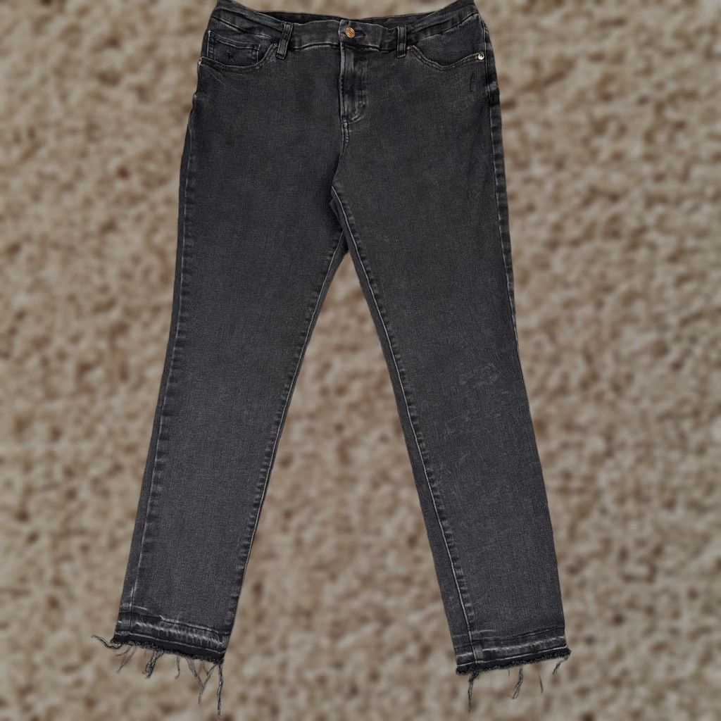 Express Express Jeans Skinny Black Mid Rise Women's 12 Denim 31x28 Stretch 5-Pocket Zip Button Raw Hem Vintage No Size 34" / US 12 / IT 48 - 1 Thumbnail