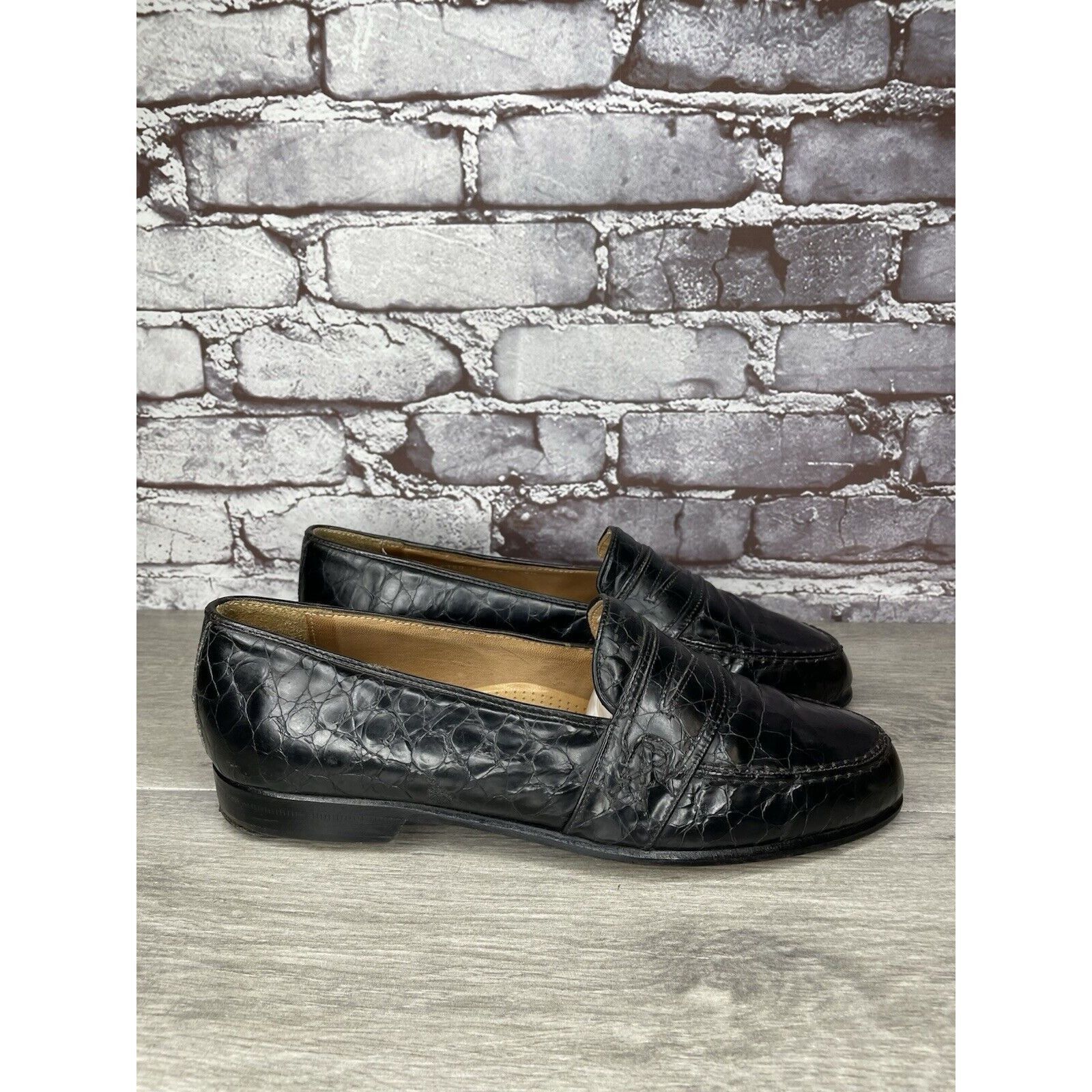 Other Cable & Co. Black Leather Croc Penny Loafers Dress Shoes Men Size US 9.5 / EU 42-43 - 3 Thumbnail
