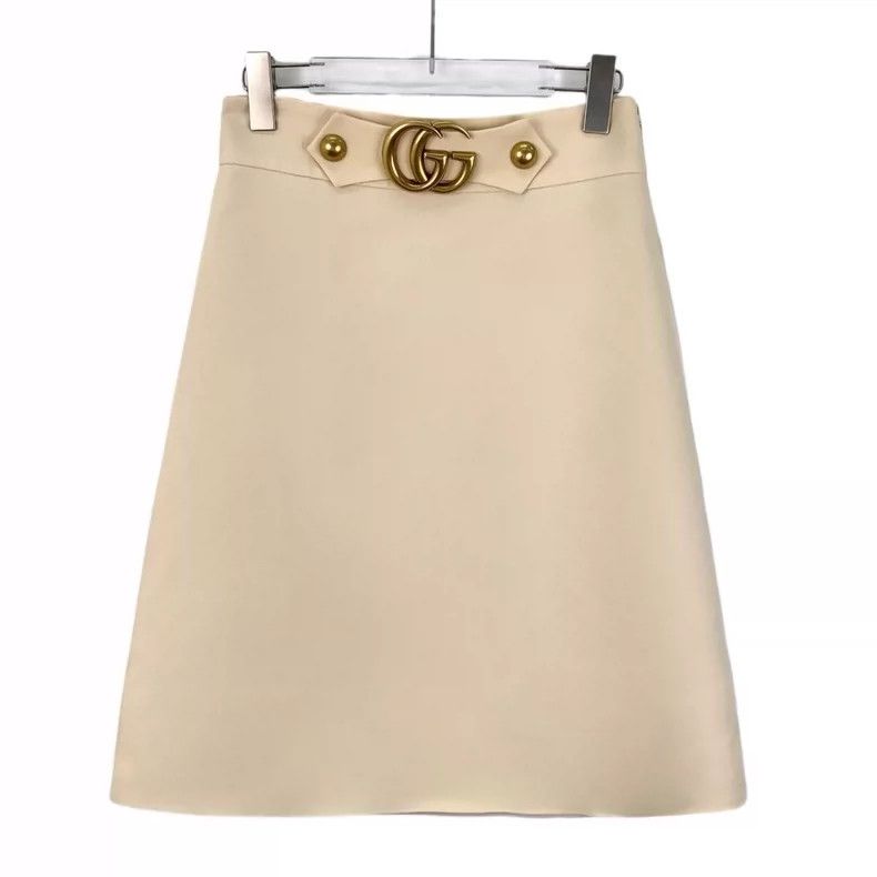 Gucci Gucci Beige double G gold buckle wool A-line skirt 2504-Nex Size 26" / US 2 / IT 38 - 1 Thumbnail